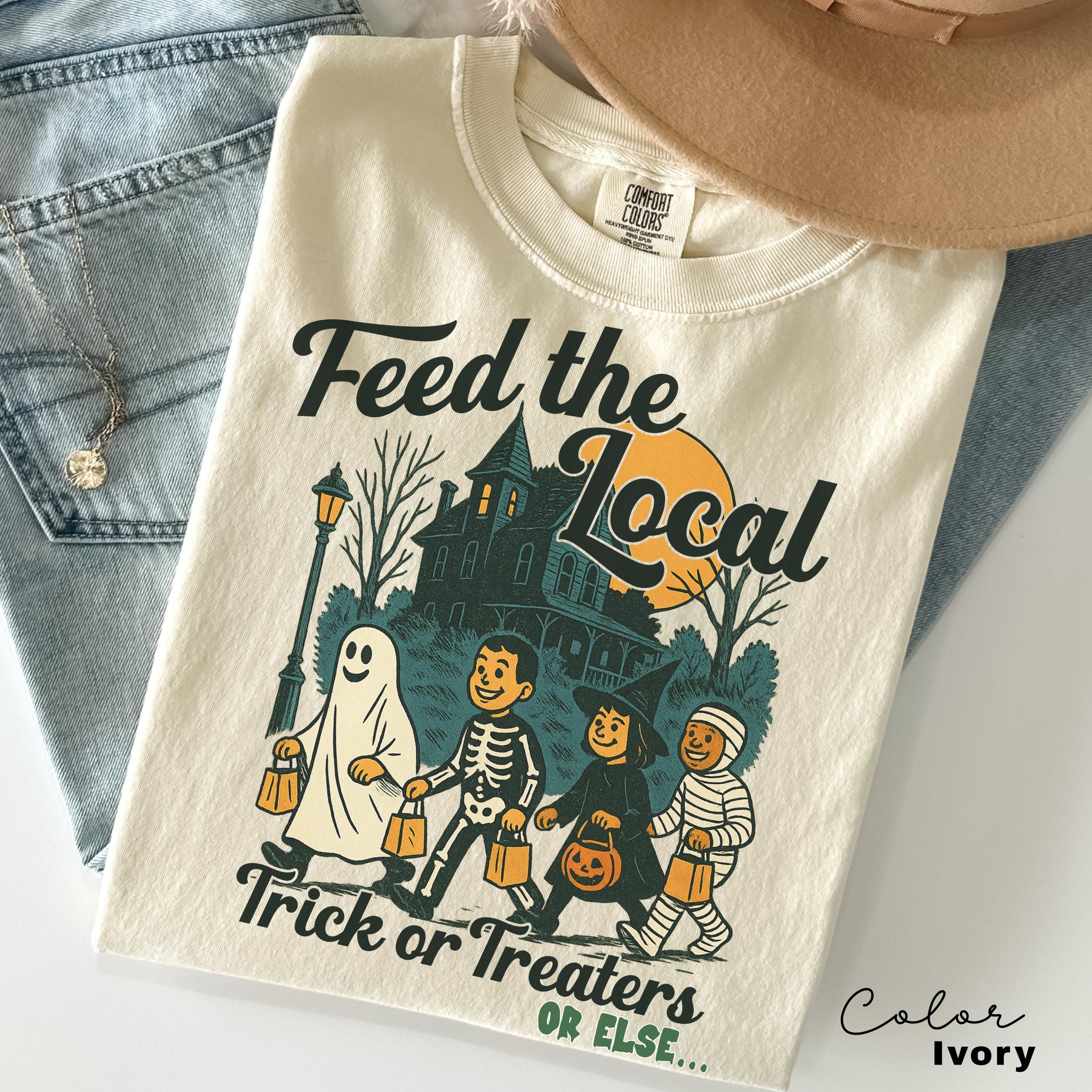 Retro Halloween Shirt, Feed the Local Trick or Treaters, Spooky Tee, Women's Halloween Shirt, Fall Spooky Cat shirt, Comfort Colors