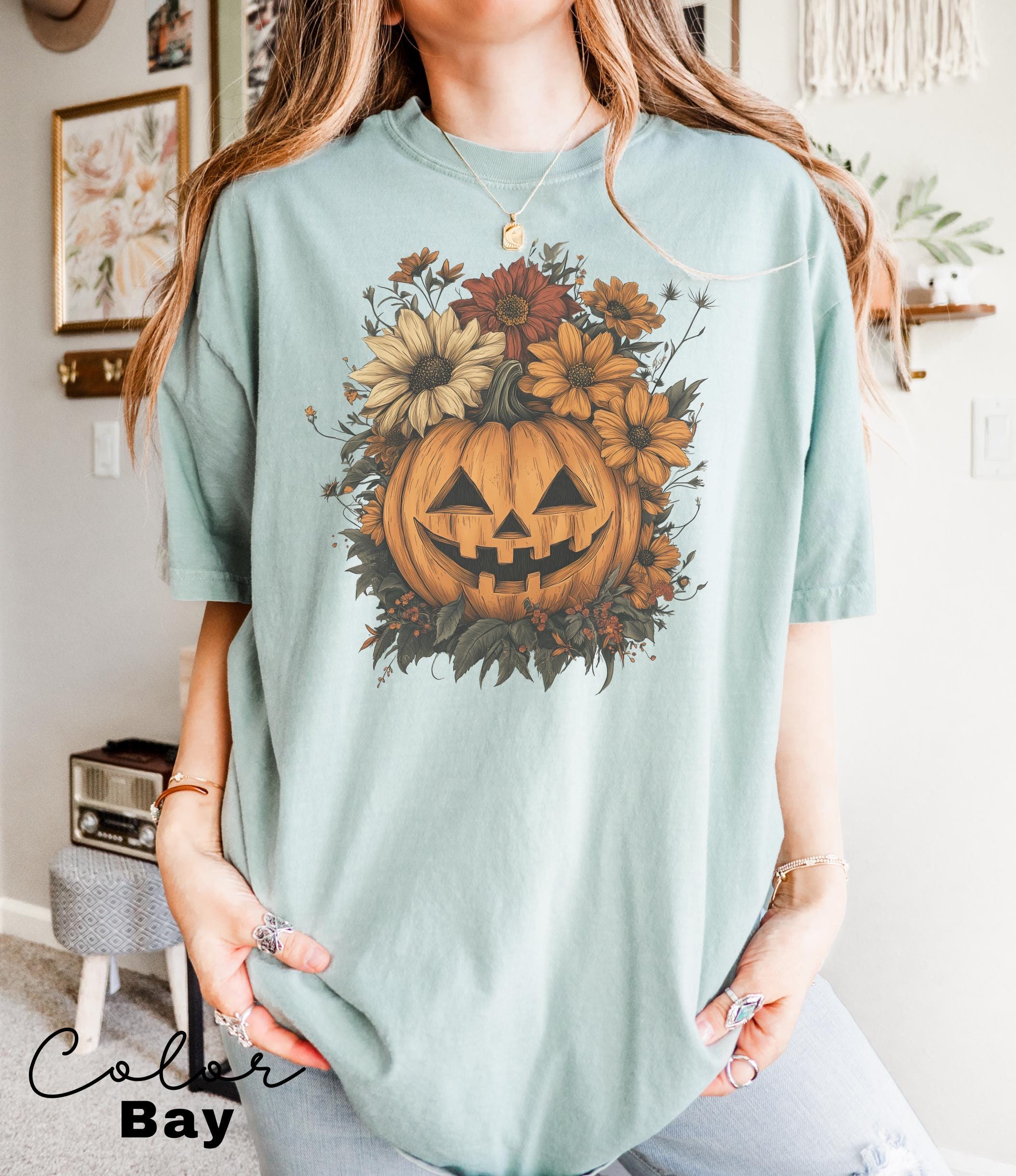 Halloween Pumpkin Shirt, Floral Flower Halloween, Jack O Lantern, Spooky Season Tee, Pumpkin Shirt, Fall Shirt, Spooky Season