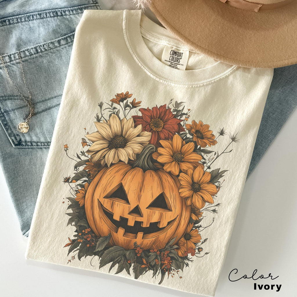 Halloween Pumpkin Shirt, Floral Flower Halloween, Jack O Lantern, Spooky Season Tee, Pumpkin Shirt, Fall Shirt, Spooky Season