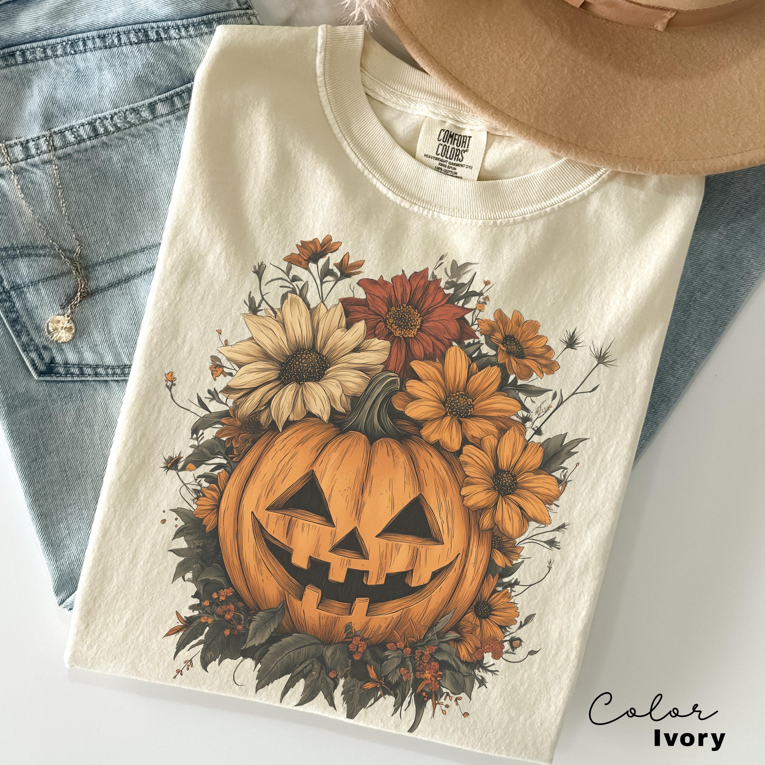 Halloween Pumpkin Shirt, Floral Flower Halloween, Jack O Lantern, Spooky Season Tee, Pumpkin Shirt, Fall Shirt, Spooky Season