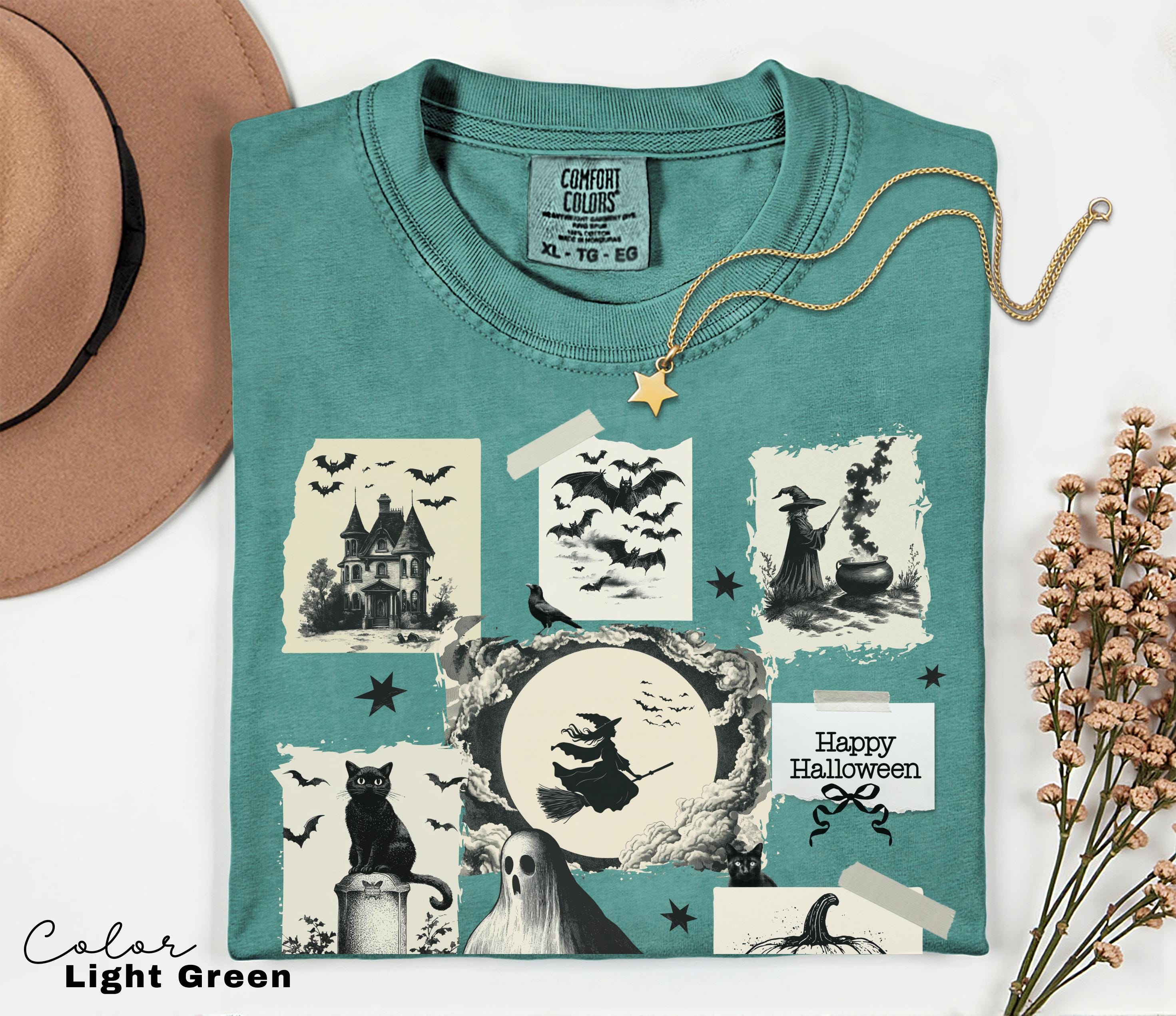 Halloween Collage Comfort Colors Shirt, Retro Halloween Tshirt, Vintage Oversized Halloween Aesthetic Tee, Women's Halloween Graphic Tee