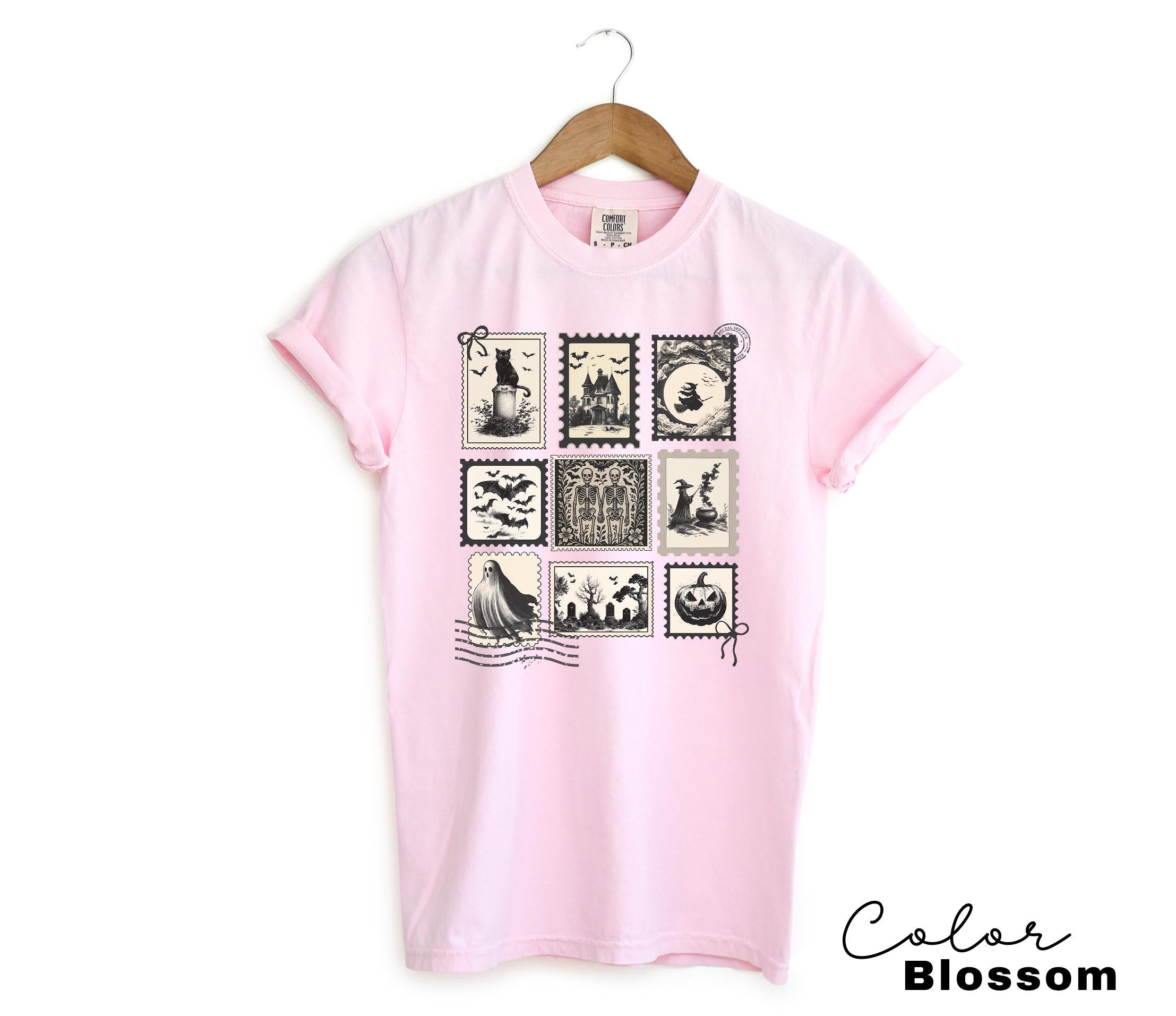 Halloween Cute Pumpkin Cat Shirt, Spooky Halloween Stamp Shirt, Retro Tee, Comfort Colors, Fall Spooky Cat, Witch Ghost Black Cat