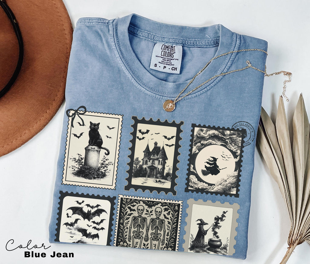 Halloween Cute Pumpkin Cat Shirt, Spooky Halloween Stamp Shirt, Retro Tee, Comfort Colors, Fall Spooky Cat, Witch Ghost Black Cat