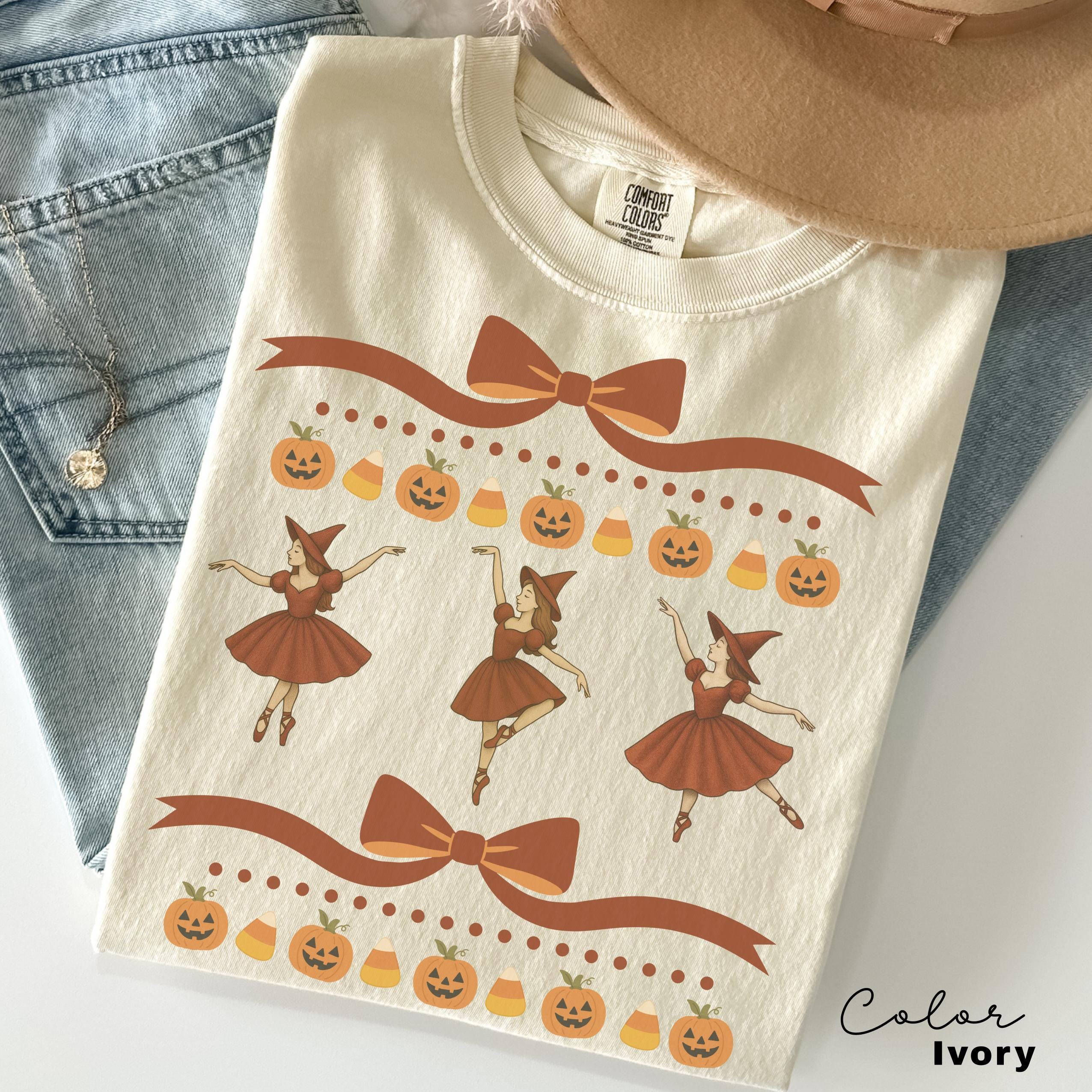 Halloween Coquette Witch Bow Shirt, Retro Witch Shirt, Cottagecore Halloween, Dancing Witch, Funny Halloween Tee, Trendy Halloween Gift,