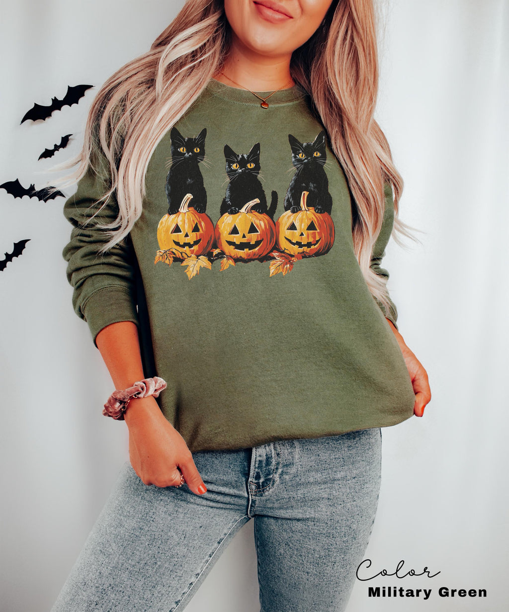 Spooky Cat Halloween Sweatshirt, Vintage 90s Halloween Cat, Retro Cat Crewneck, Pumpkin, Jack O Lantern Black Cat Halloween, Spooky Season
