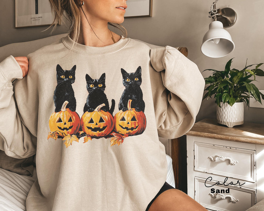 Spooky Cat Halloween Sweatshirt, Vintage 90s Halloween Cat, Retro Cat Crewneck, Pumpkin, Jack O Lantern Black Cat Halloween, Spooky Season