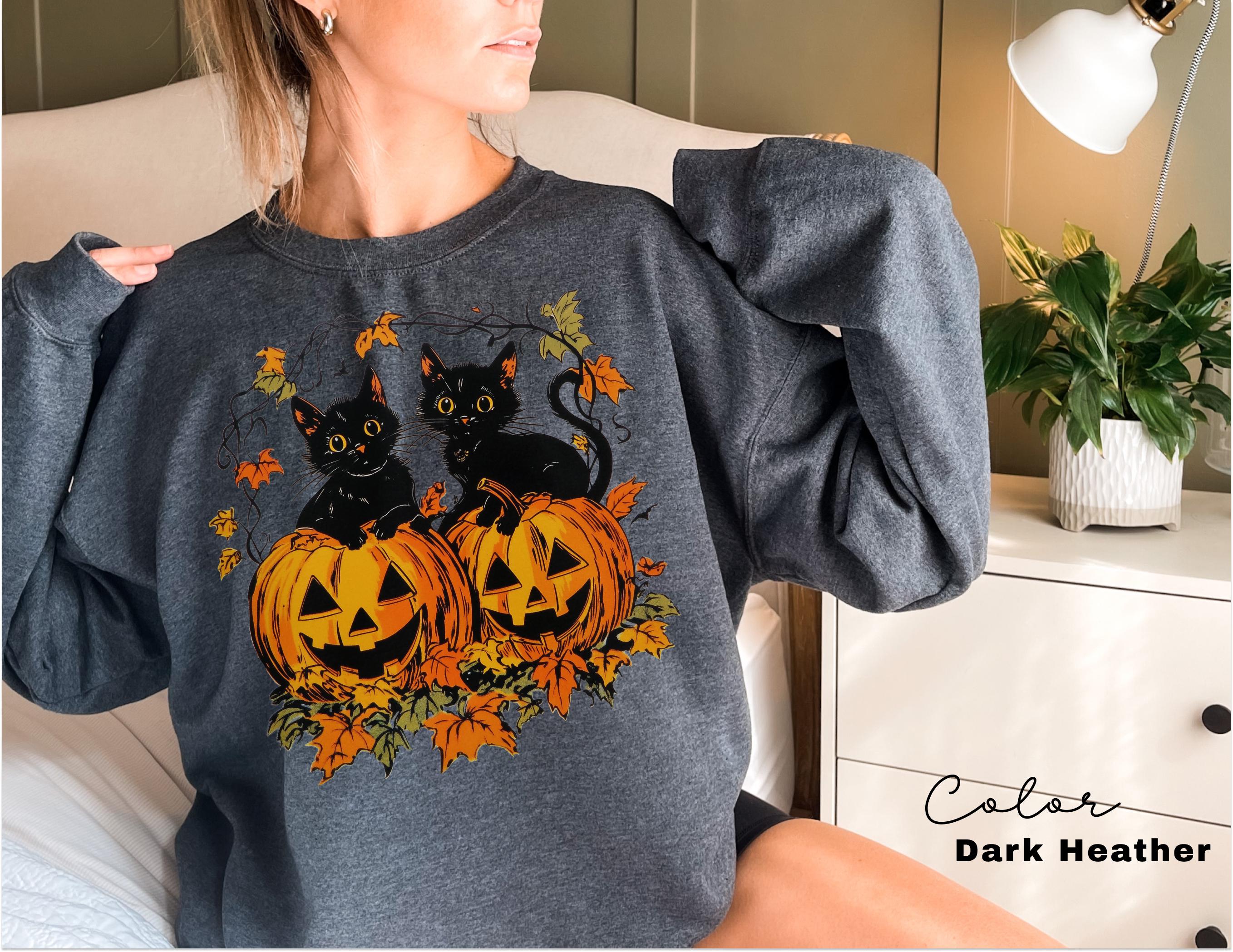 Spooky Cat Halloween Sweatshirt, Vintage 90s Halloween Cat, Retro Cat Crewneck, Pumpkin, Jack O Lantern Black Cat Halloween, Spooky Season