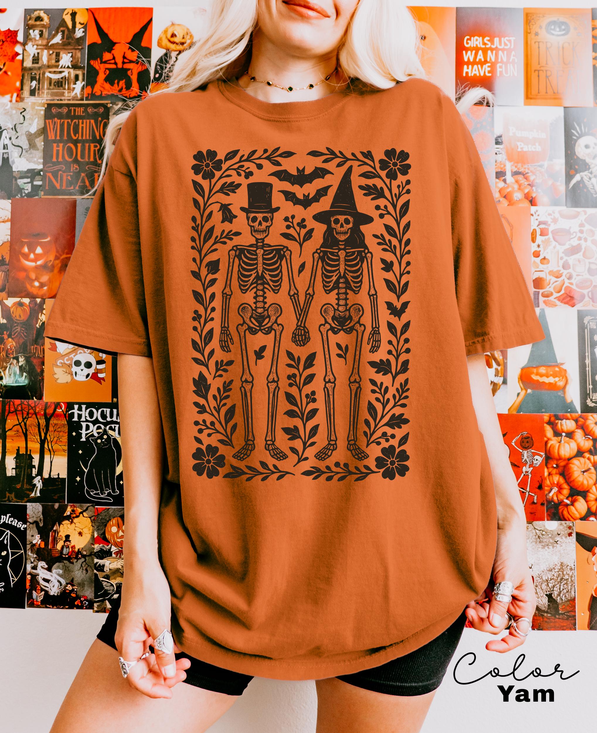 Comfort Colors Skeleton 90s Vintage Style Tshirt, Retro Halloween Tee, Skeleton Halloween Shirt, Boho Cottagecore Halloween, Spooky Season,