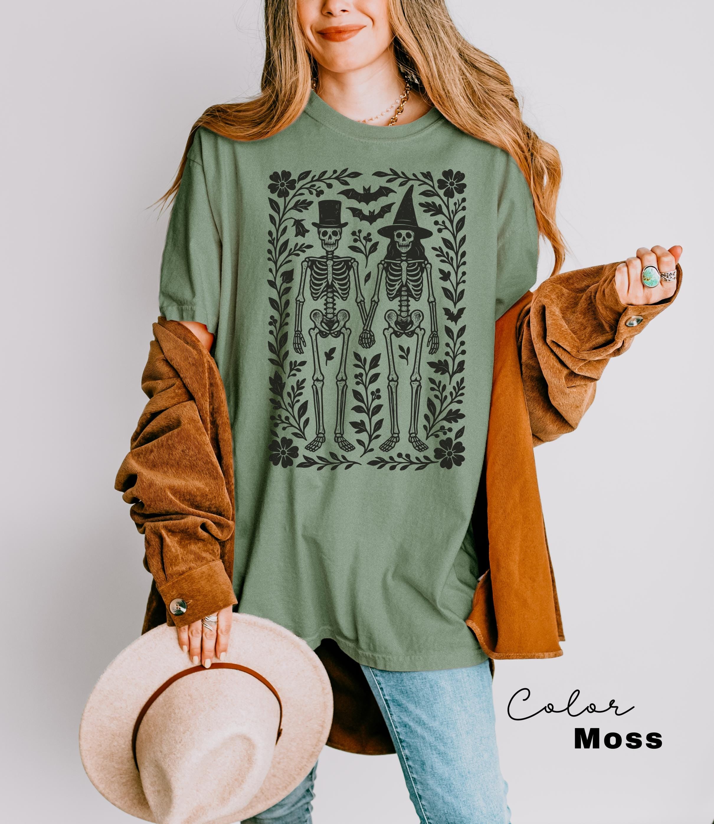 Comfort Colors Skeleton 90s Vintage Style Tshirt, Retro Halloween Tee, Skeleton Halloween Shirt, Boho Cottagecore Halloween, Spooky Season,