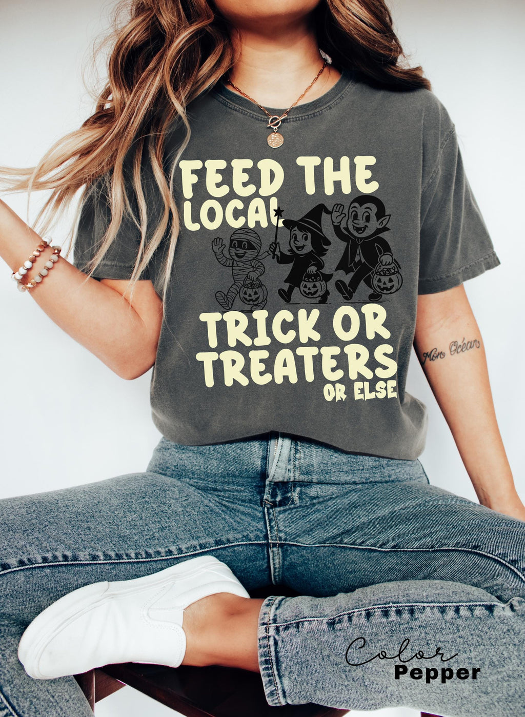Retro Halloween Shirt, Feed the Local Trick or Treaters, Retro 90s Tee, Women's Halloween Shirt, Spooky Season Halloween Party,