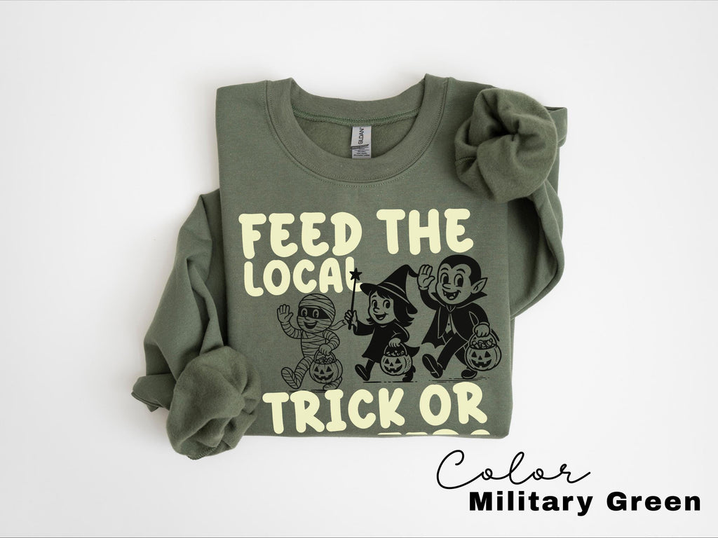Retro Halloween Sweatshirt, Feed the Local Trick or Treaters, Spooky Pullover, Women's Halloween, Fall Spooky Cat, Halloween Sweatshirt