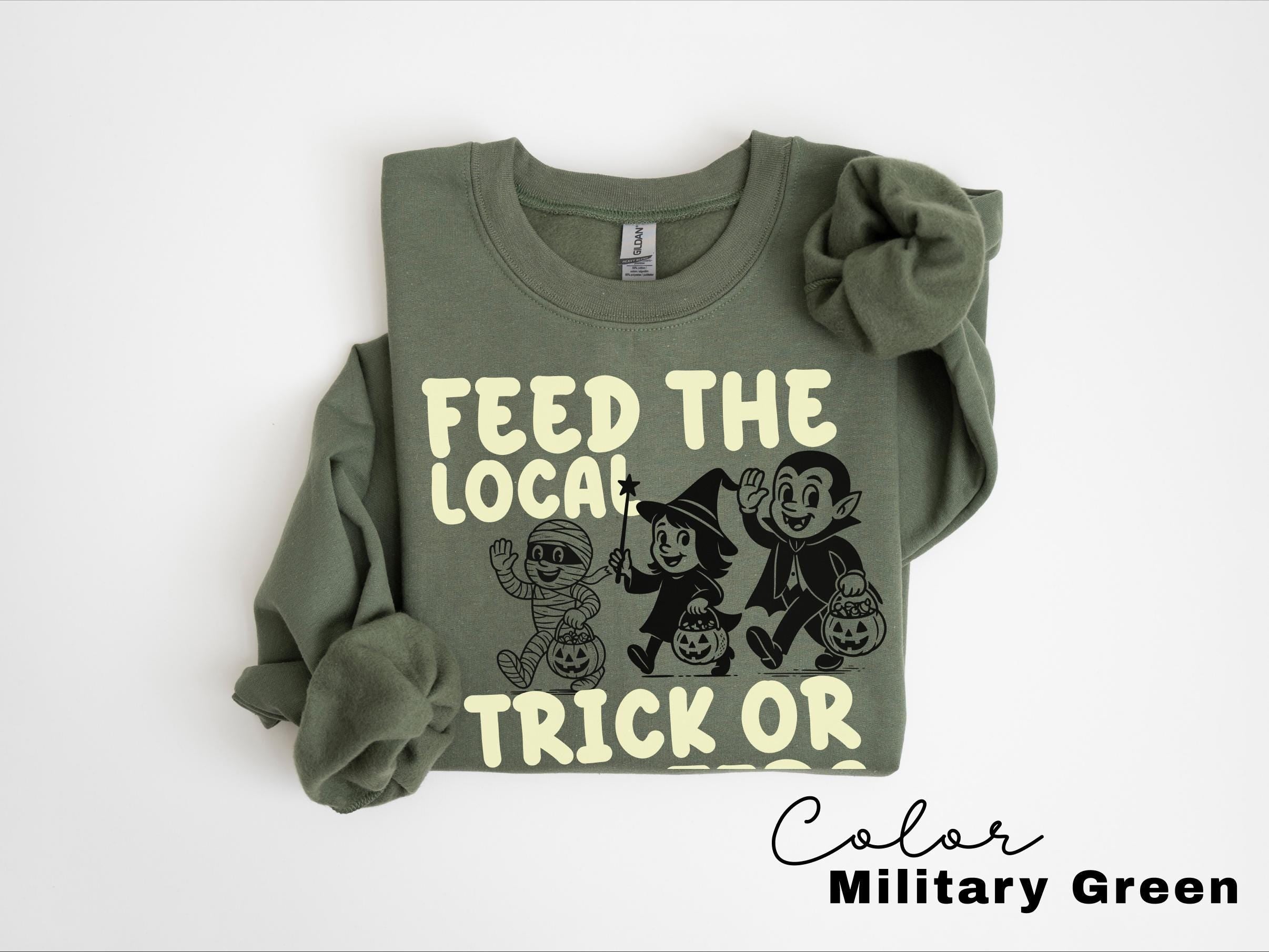 Retro Halloween Sweatshirt, Feed the Local Trick or Treaters, Spooky Pullover, Women's Halloween, Fall Spooky Cat, Halloween Sweatshirt