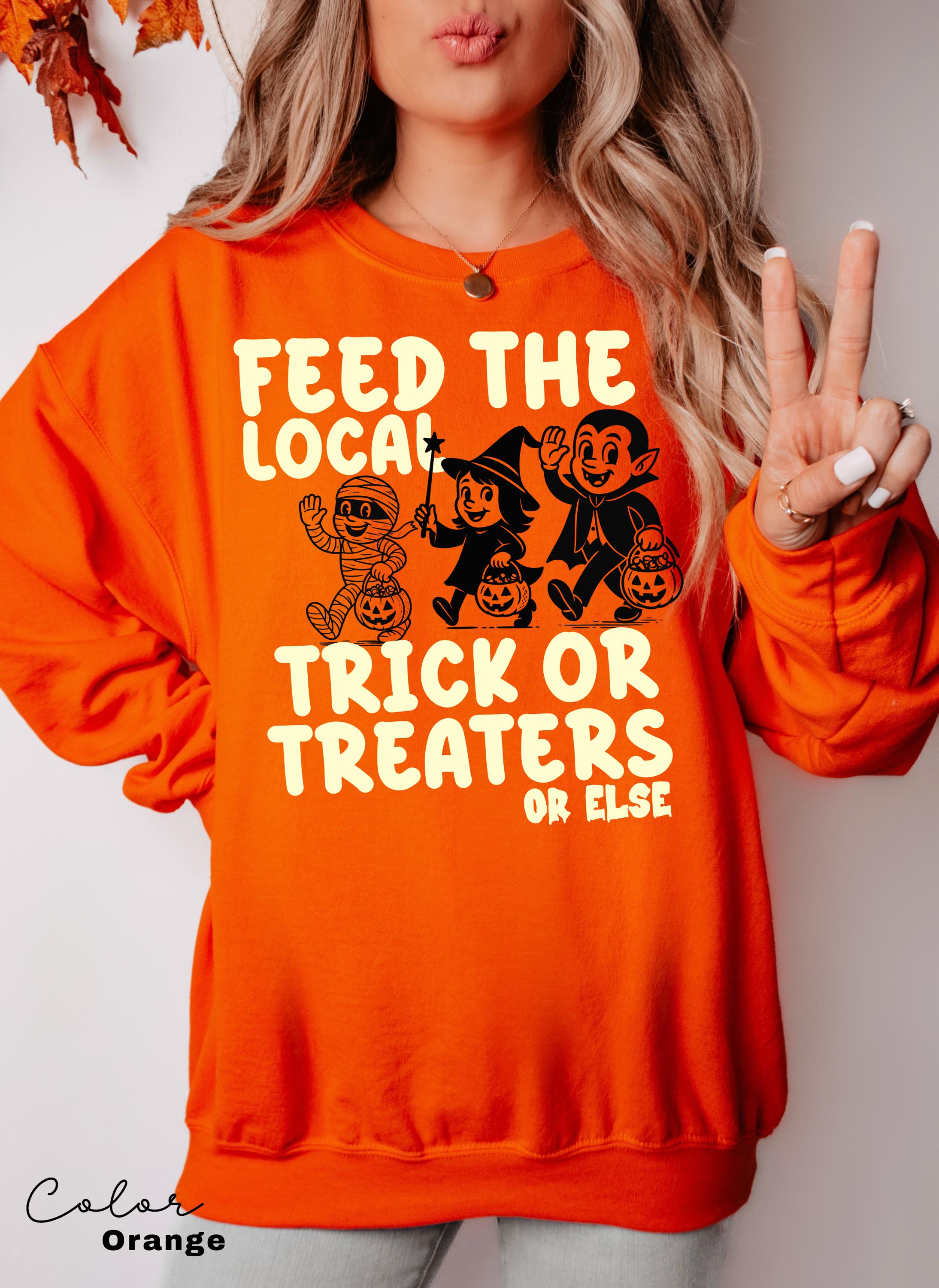 Retro Halloween Sweatshirt, Feed the Local Trick or Treaters, Spooky Pullover, Women's Halloween, Fall Spooky Cat, Halloween Sweatshirt