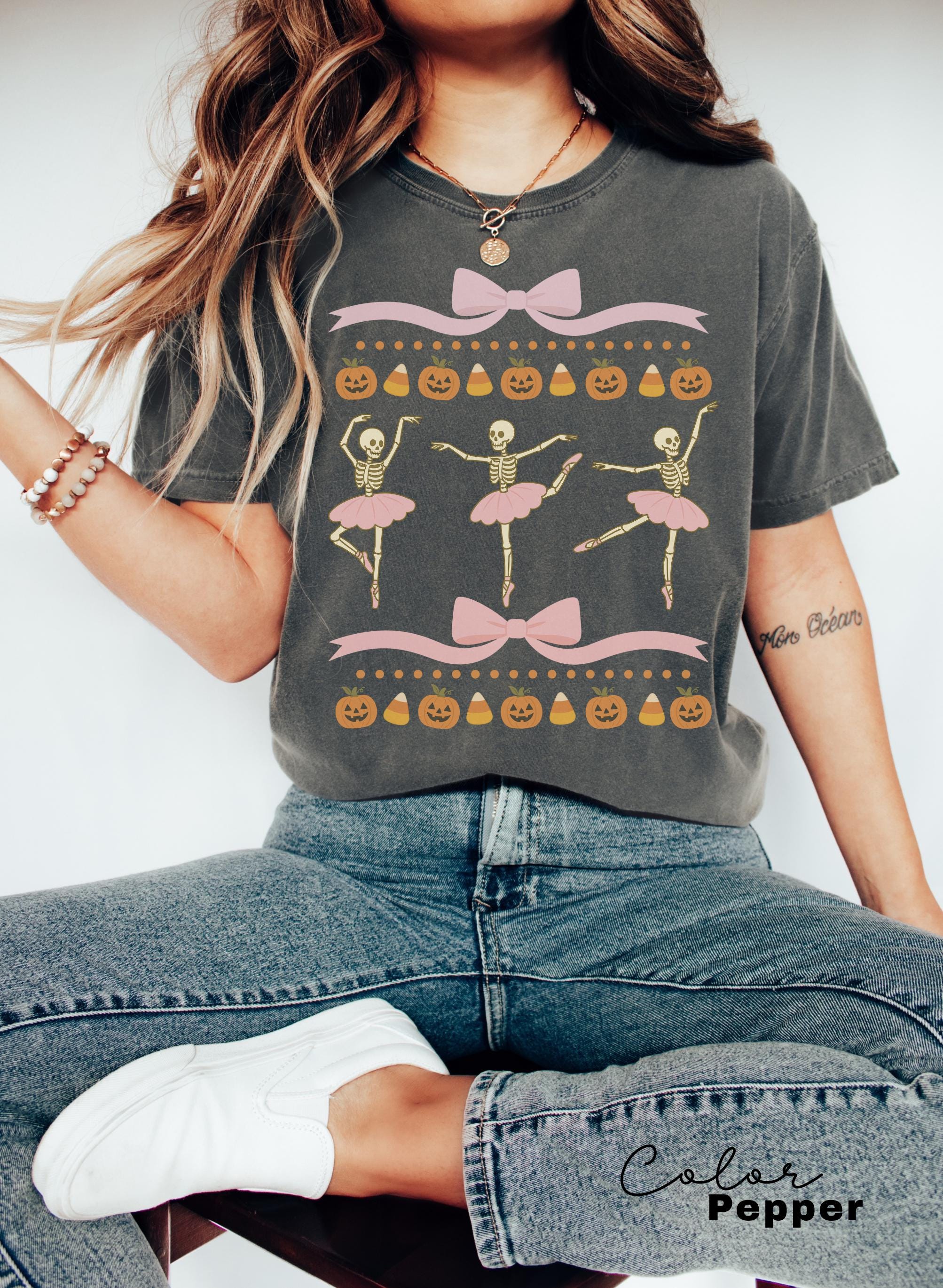 Halloween Coquette Skeleton Bow Shirt, Retro Skeleton, Cottagecore Halloween, Funny Halloween Tee, Trendy Halloween Gift,