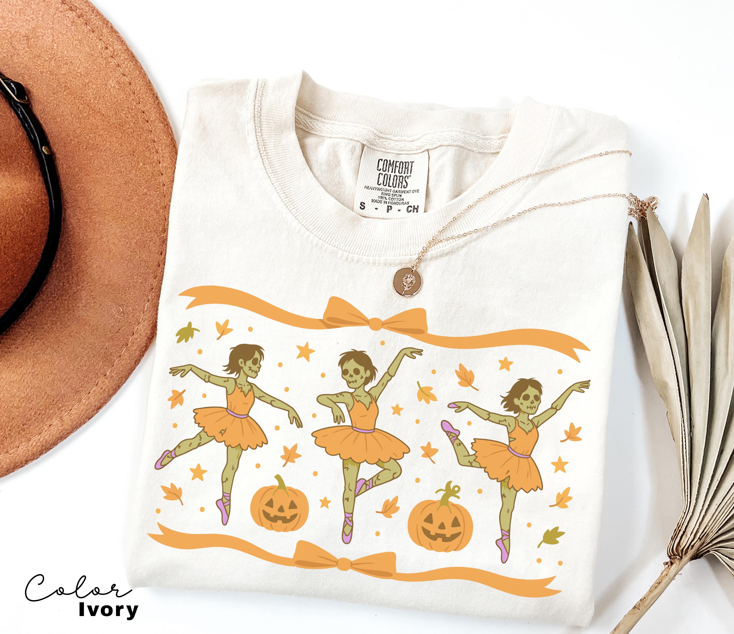 Halloween Coquette Bow Shirt, Retro Zombie Shirt, Cottagecore Halloween, Dancing Zombies, Funny Halloween Tee, Trendy Halloween, Ballerina
