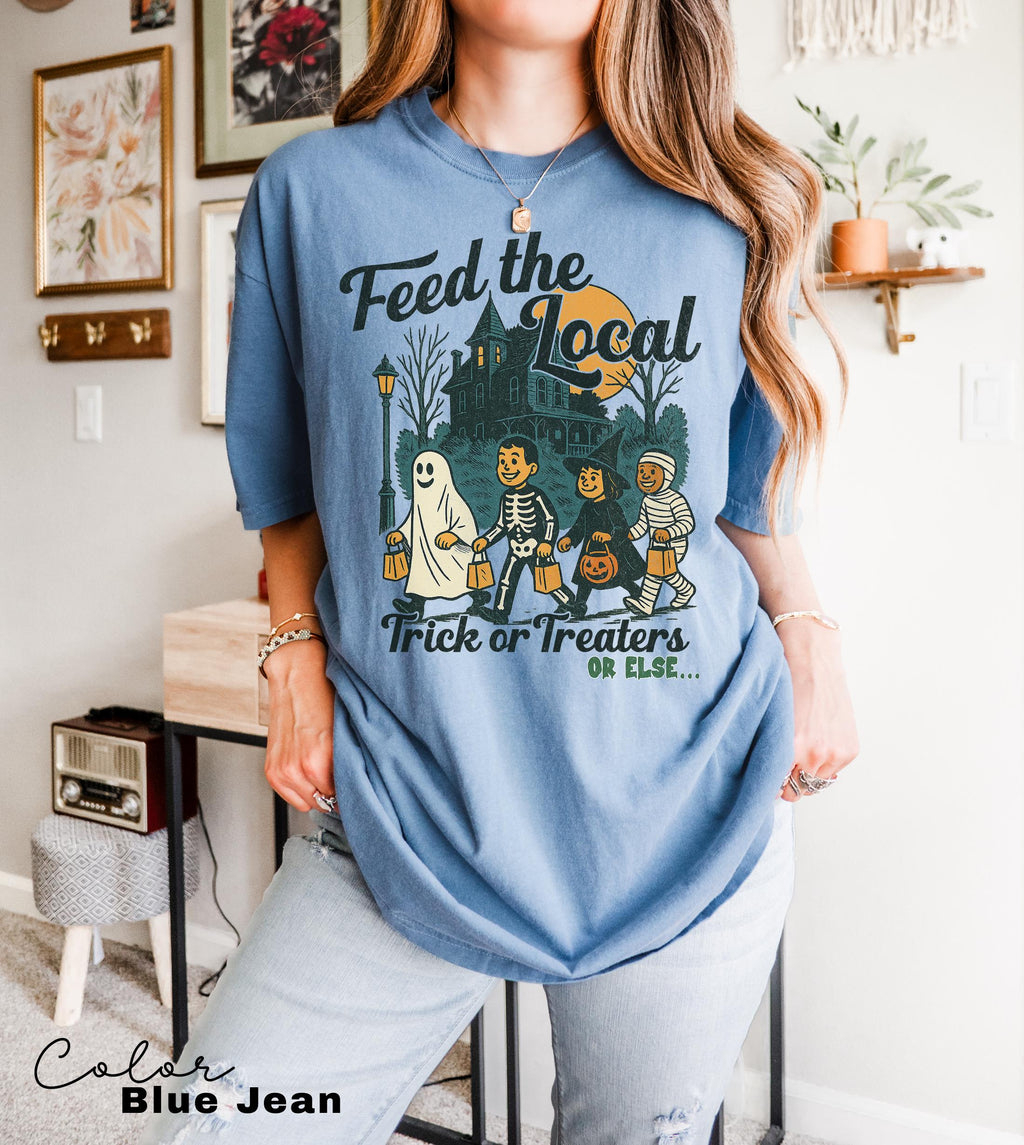 Retro Halloween Shirt, Feed the Local Trick or Treaters, Spooky Tee, Women's Halloween Shirt, Fall Spooky Cat shirt, Comfort Colors