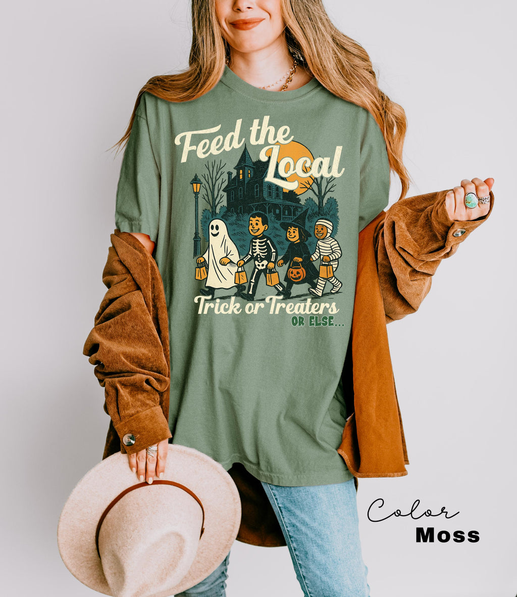 Retro Halloween Shirt, Feed the Local Trick or Treaters, Spooky Tee, Women's Halloween Shirt, Fall Spooky Cat shirt, Comfort Colors
