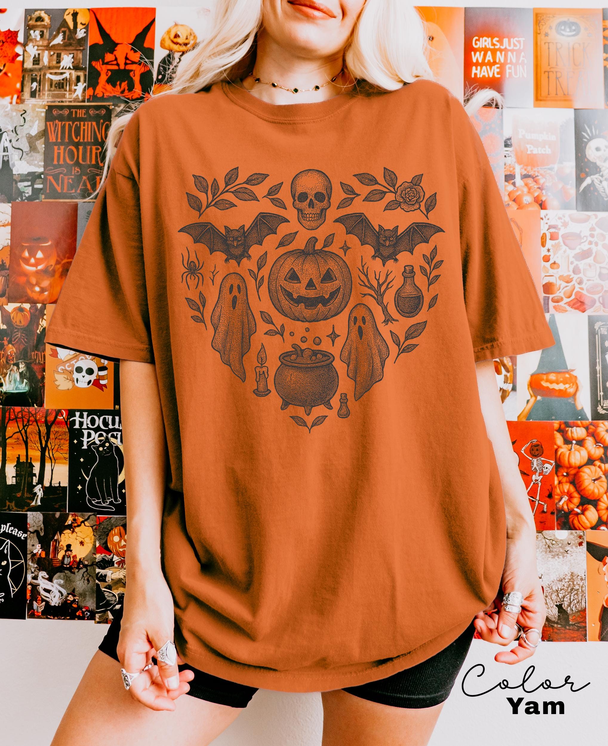 Vintage Retro Halloween Jack O Lantern Pumpkin Shirt, Bat Shirt, Ghost Halloween Shirt, Bats Shirt, Spooky Season, Halloween Heart Tee