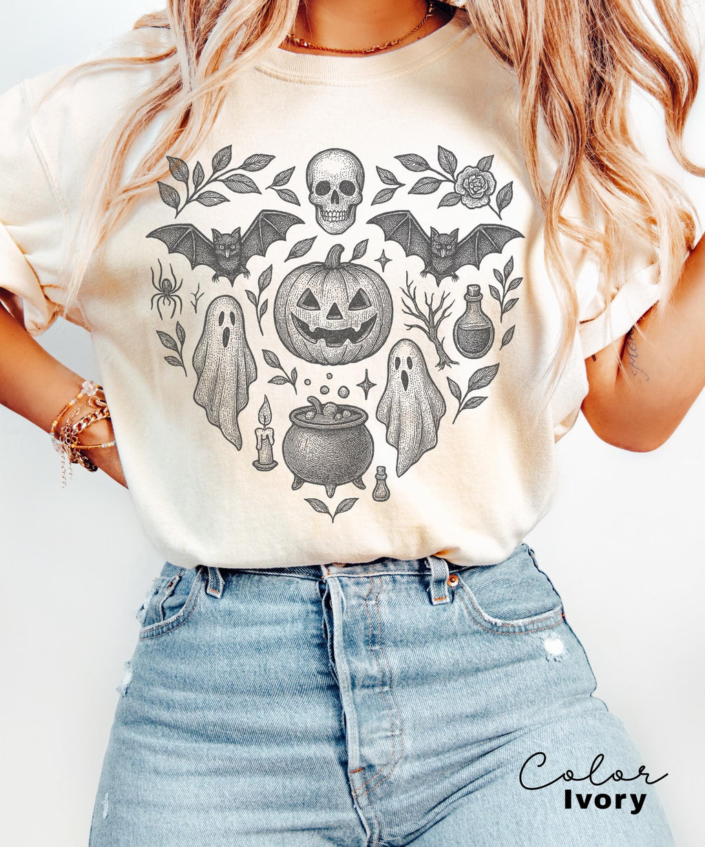 Vintage Retro Halloween Jack O Lantern Pumpkin Shirt, Bat Shirt, Ghost Halloween Shirt, Bats Shirt, Spooky Season, Halloween Heart Tee