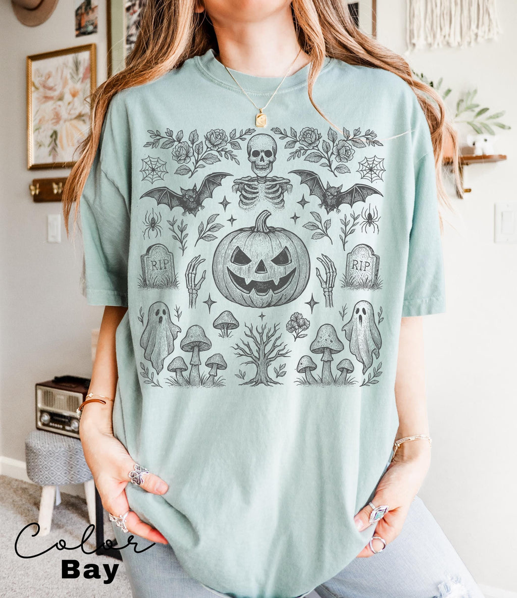 Vintage Retro Halloween Jack O Lantern Pumpkin Shirt, Bat Shirt, Ghost Halloween Shirt, Bats Shirt, Spooky Season, Halloween Cottagecore