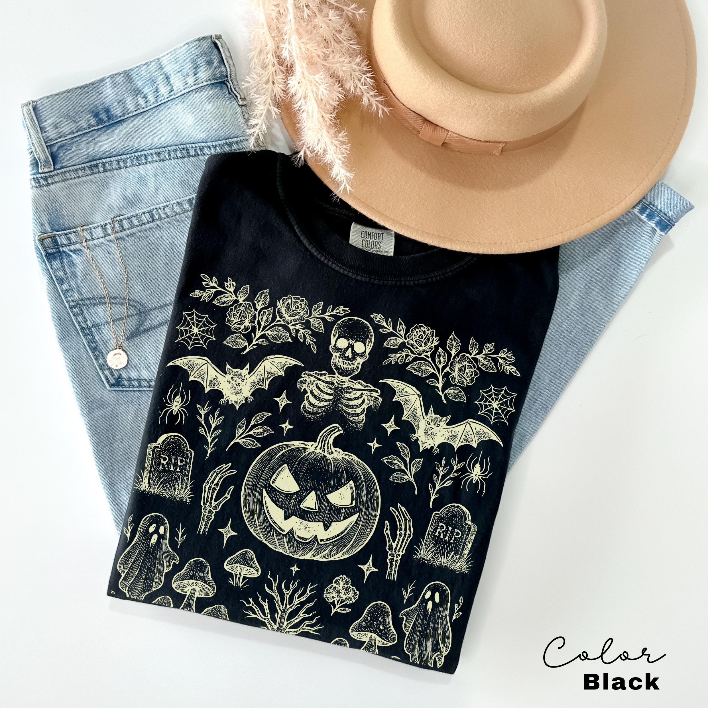 Vintage Retro Halloween Jack O Lantern Pumpkin Shirt, Bat Shirt, Ghost Halloween Shirt, Bats Shirt, Spooky Season, Halloween Cottagecore