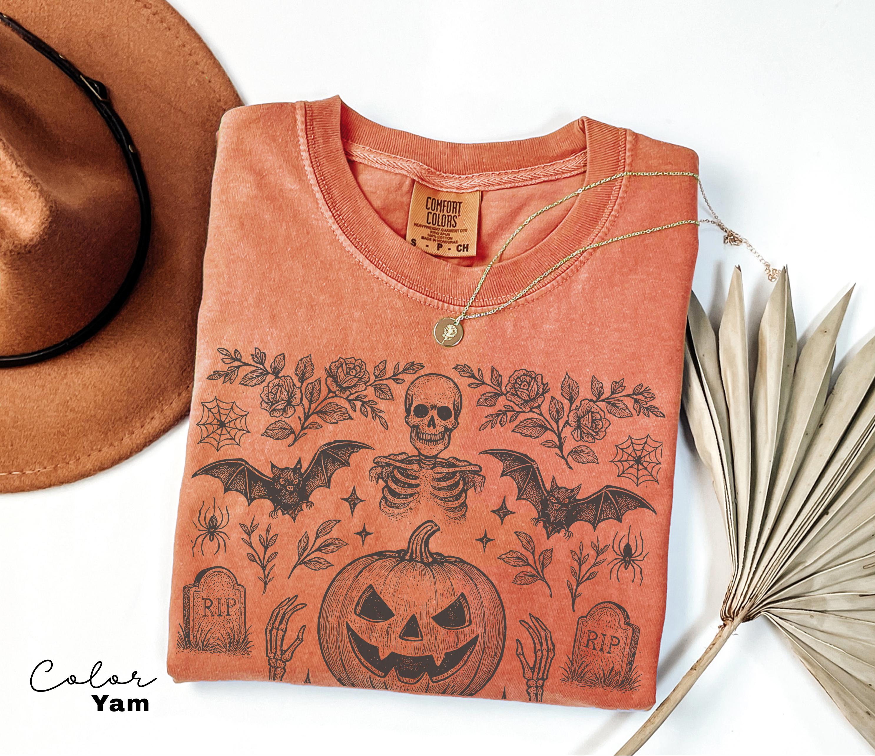 Vintage Retro Halloween Jack O Lantern Pumpkin Shirt, Bat Shirt, Ghost Halloween Shirt, Bats Shirt, Spooky Season, Halloween Cottagecore