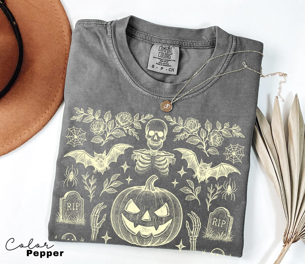 Vintage Retro Halloween Jack O Lantern Pumpkin Shirt, Bat Shirt, Ghost Halloween Shirt, Bats Shirt, Spooky Season, Halloween Cottagecore
