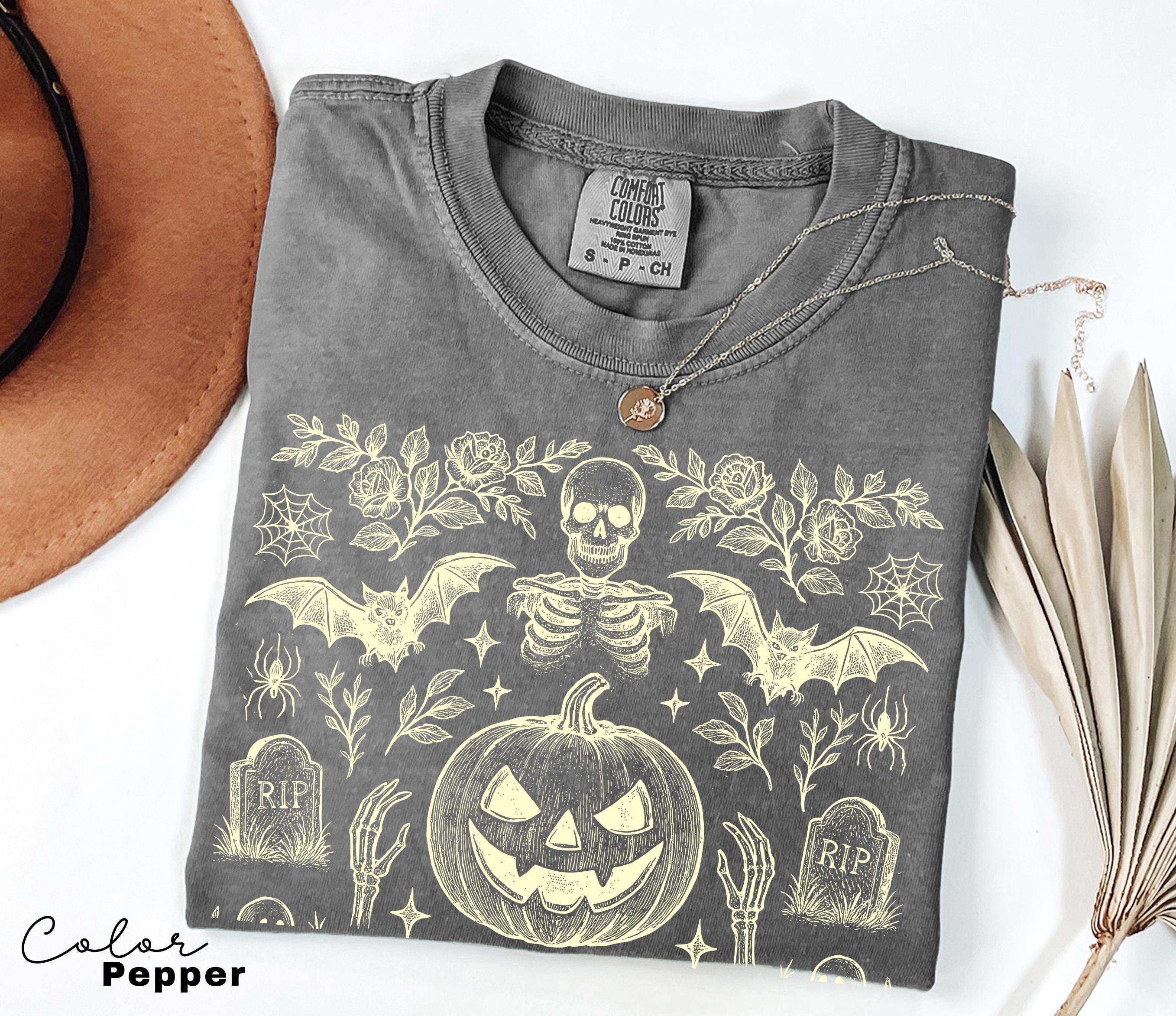 Vintage Retro Halloween Jack O Lantern Pumpkin Shirt, Bat Shirt, Ghost Halloween Shirt, Bats Shirt, Spooky Season, Halloween Cottagecore