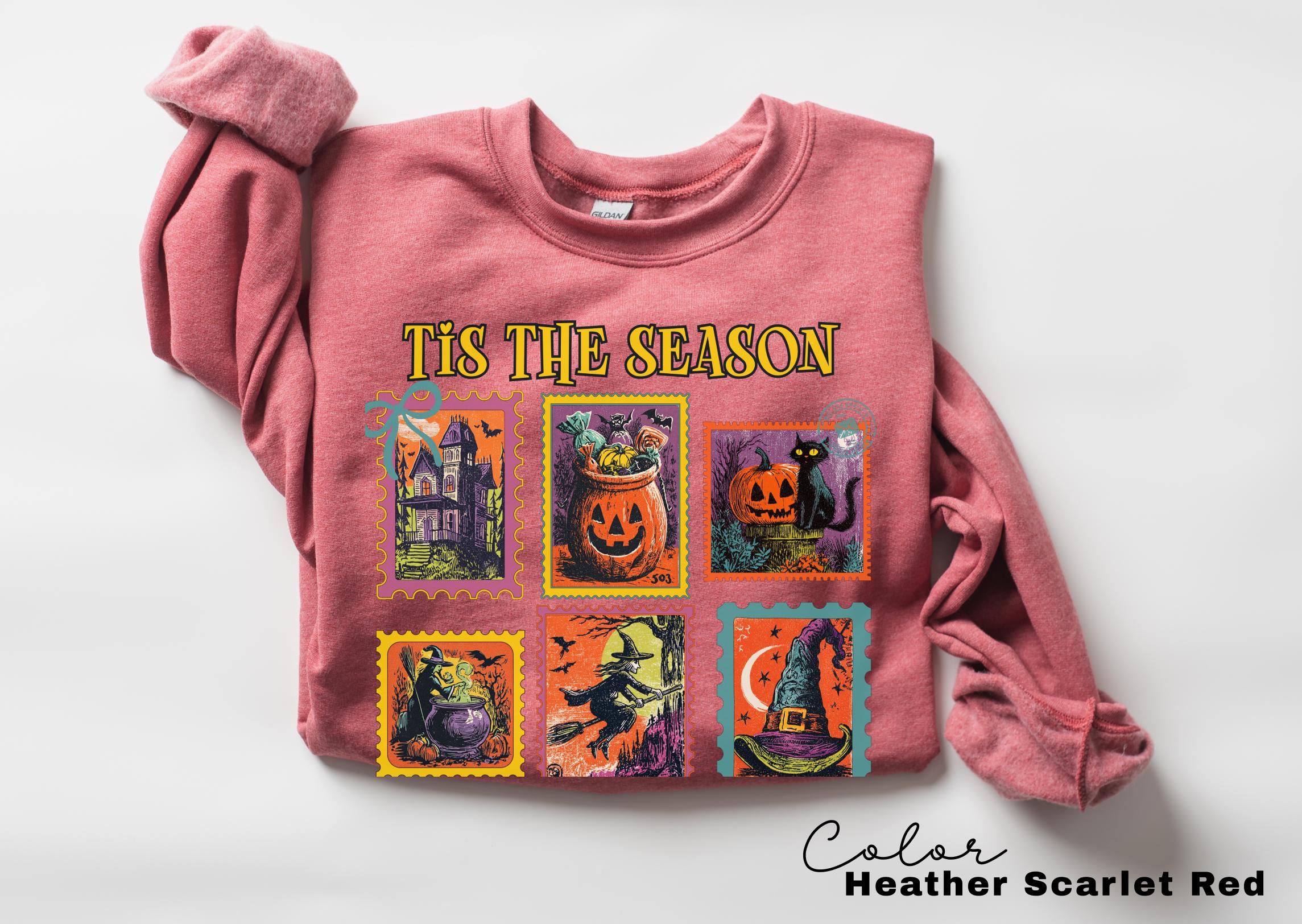 Halloween Cute Pumpkin Cat Sweatshirt, Tis the Season Halloween Postage Stamp Sweatshirt, Retro Women's Halloween, Fall Spooky Cat,