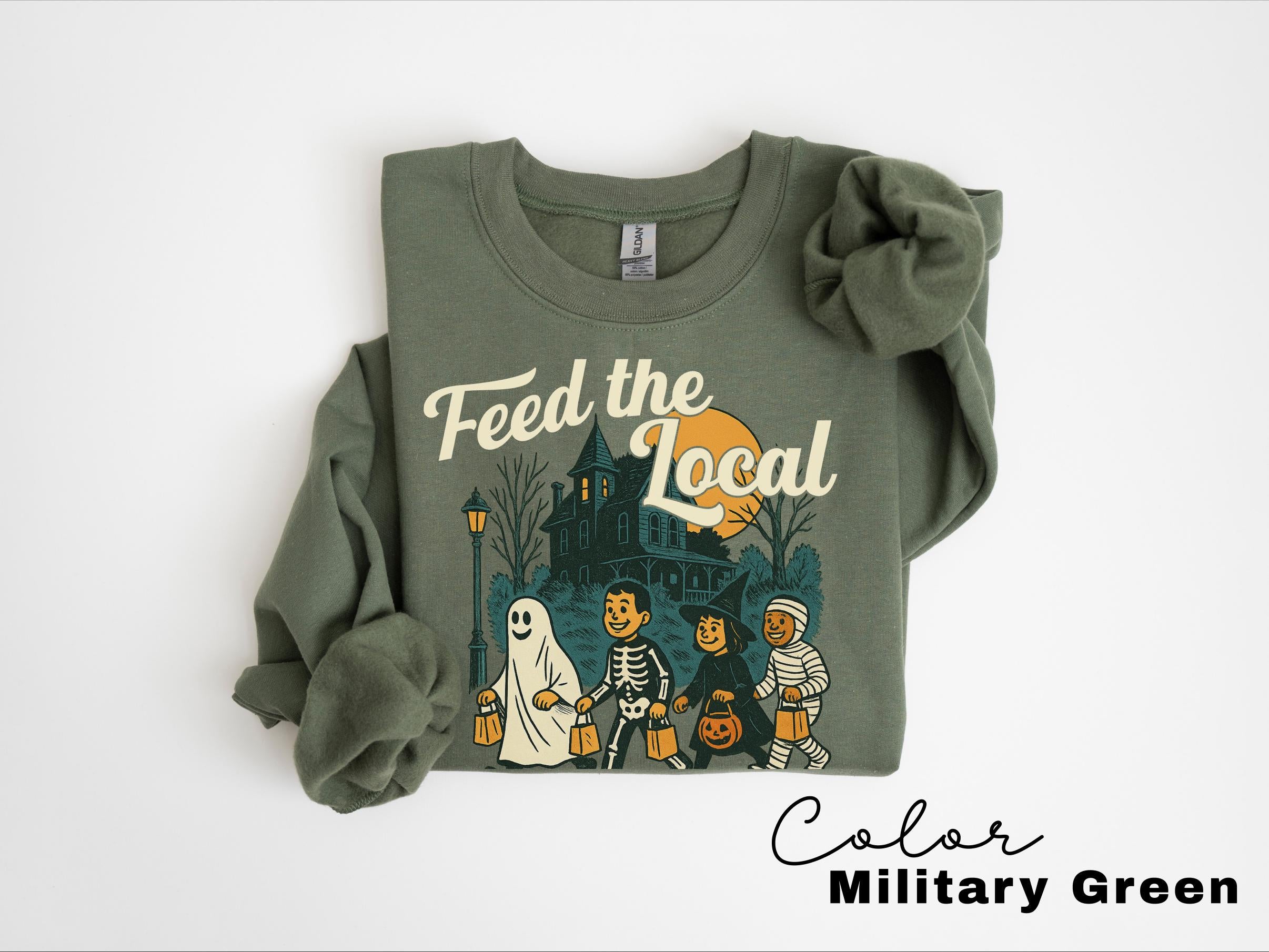 Retro Halloween Sweatshirt, Feed the Local Trick or Treaters, Trick or Treat, Spooky Season, Women's Halloween Crewneck, Fall Spooky Cat,