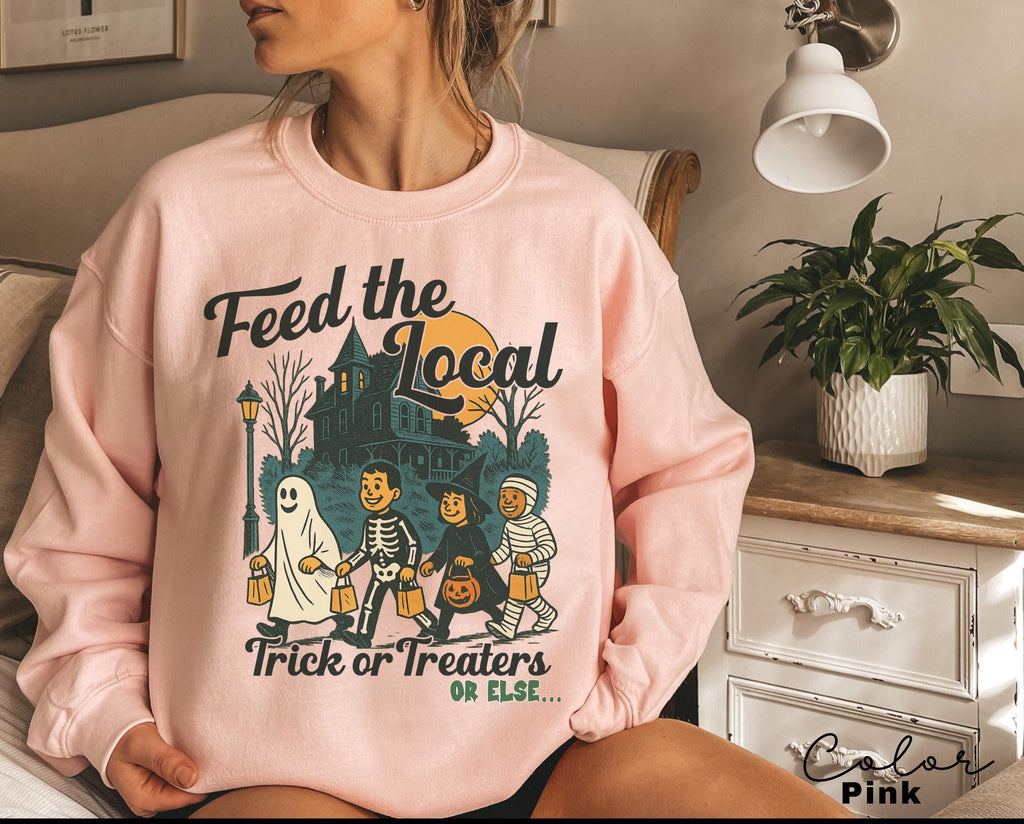 Retro Halloween Sweatshirt, Feed the Local Trick or Treaters, Trick or Treat, Spooky Season, Women's Halloween Crewneck, Fall Spooky Cat,