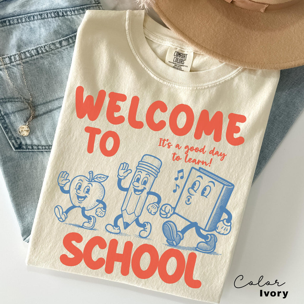 Comfort Colors Welcome to School Teacher Shirt, Retro Back to School T-shirt, First Day of School, Counselor, Librarian, School Office