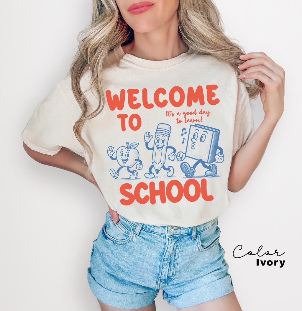 Comfort Colors Welcome to School Teacher Shirt, Retro Back to School T-shirt, First Day of School, Counselor, Librarian, School Office