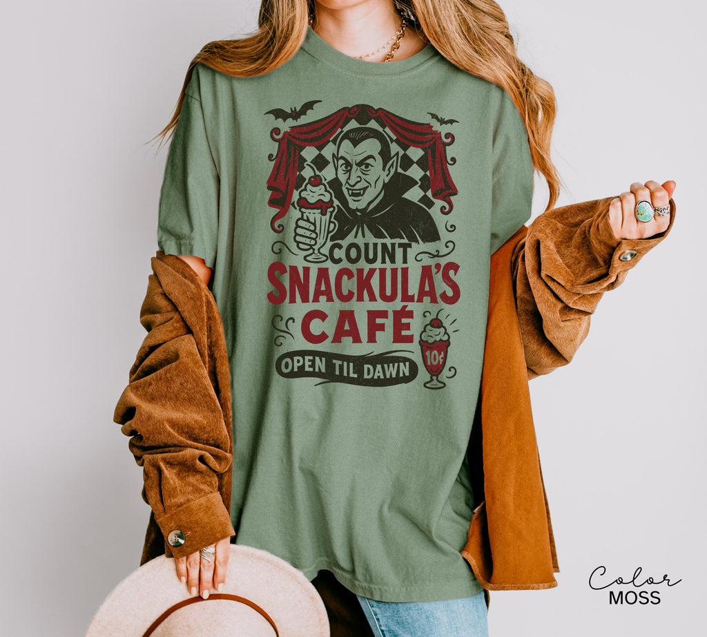 Retro Halloween Vampire Shirt, Dracula Shirt, Nostalgic Halloween Shirt, Trendy Halloween Shirt, Count Snackula Cafe, Funny Halloween Gift