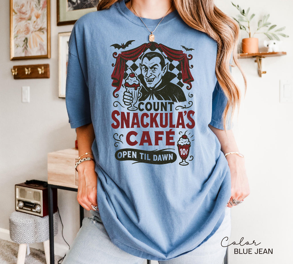Retro Halloween Vampire Shirt, Dracula Shirt, Nostalgic Halloween Shirt, Trendy Halloween Shirt, Count Snackula Cafe, Funny Halloween Gift