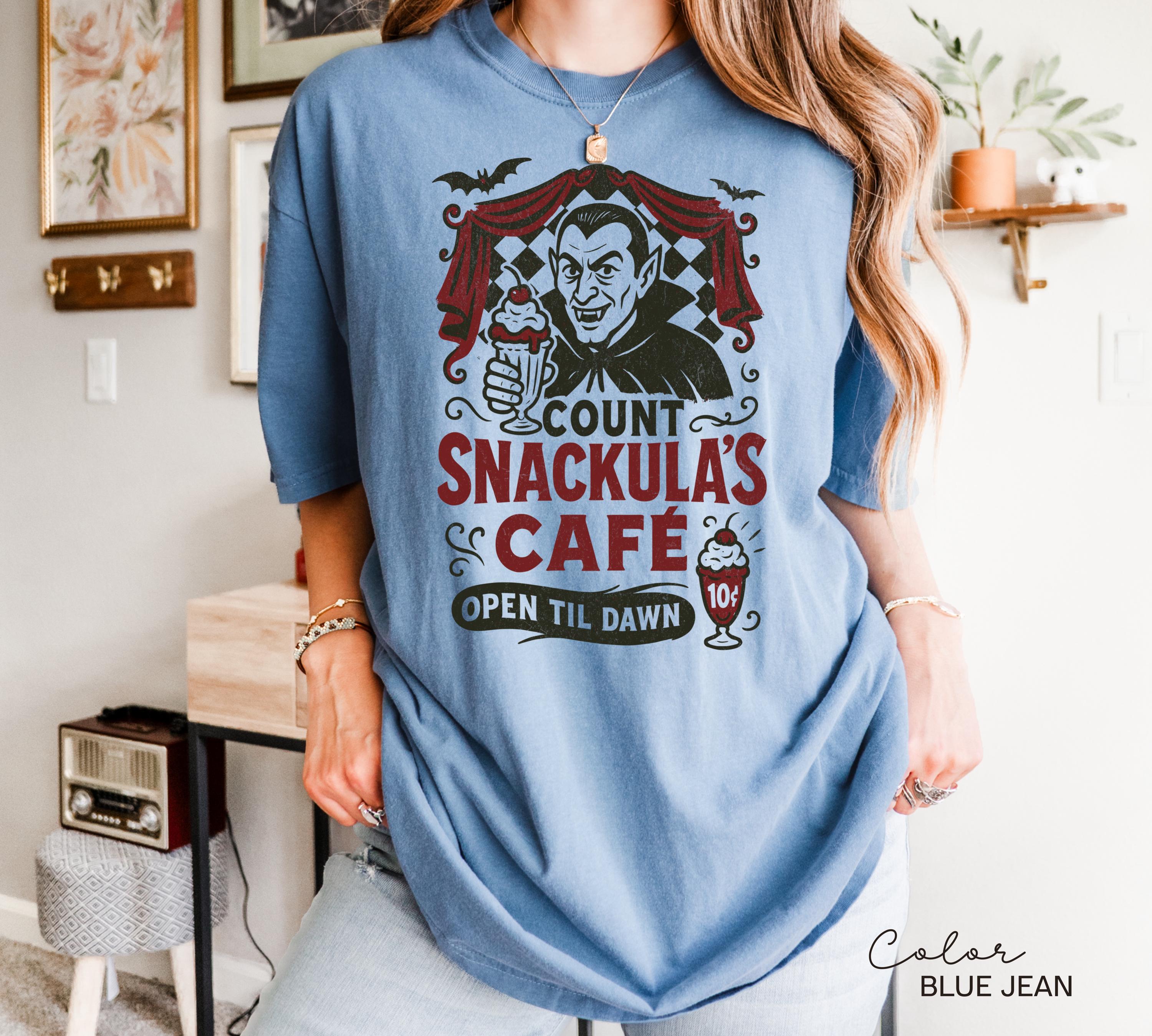 Retro Halloween Vampire Shirt, Dracula Shirt, Nostalgic Halloween Shirt, Trendy Halloween Shirt, Count Snackula Cafe, Funny Halloween Gift