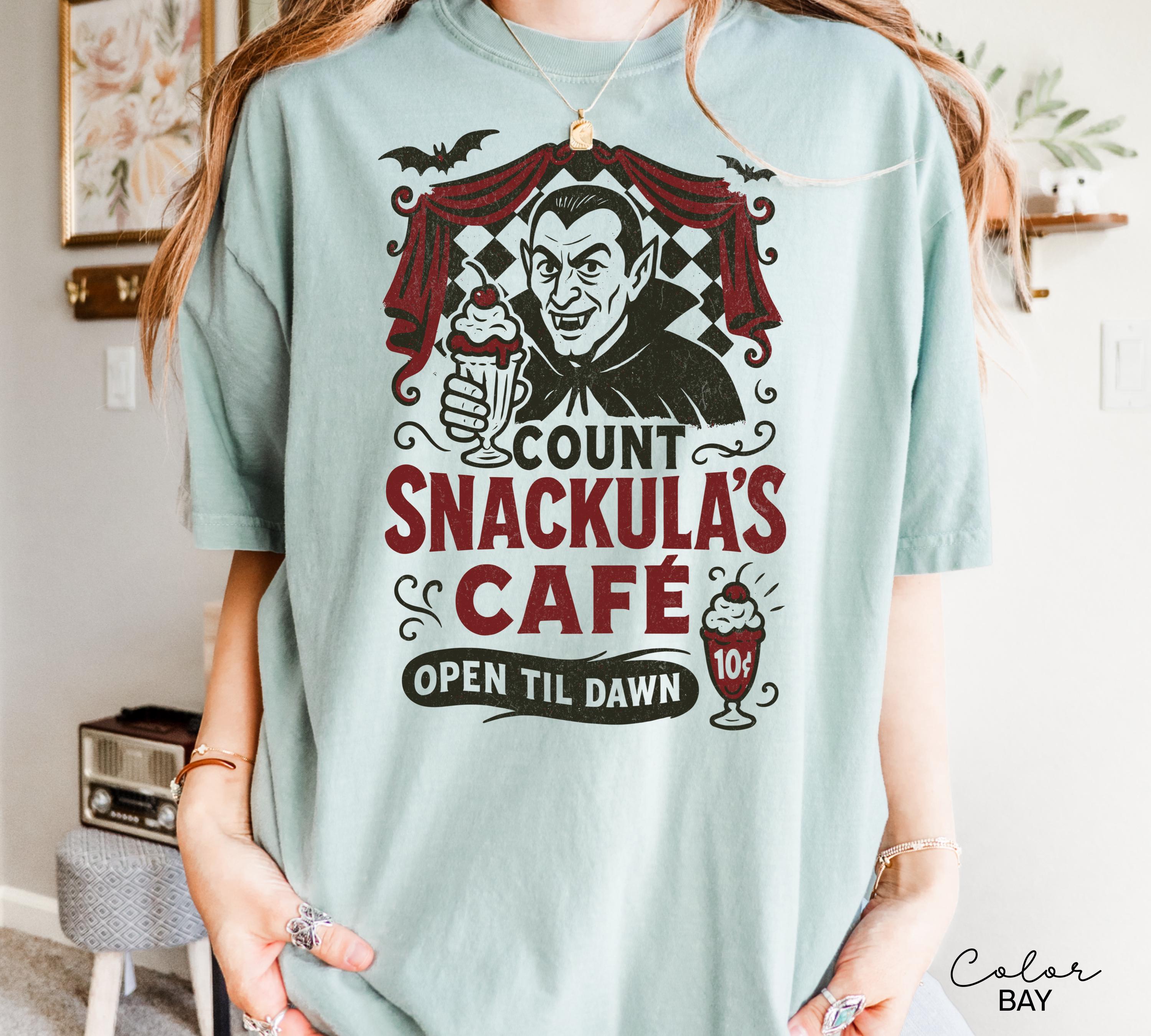 Retro Halloween Vampire Shirt, Dracula Shirt, Nostalgic Halloween Shirt, Trendy Halloween Shirt, Count Snackula Cafe, Funny Halloween Gift