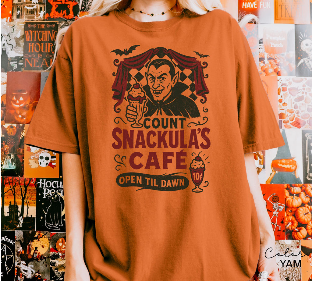 Retro Halloween Vampire Shirt, Dracula Shirt, Nostalgic Halloween Shirt, Trendy Halloween Shirt, Count Snackula Cafe, Funny Halloween Gift