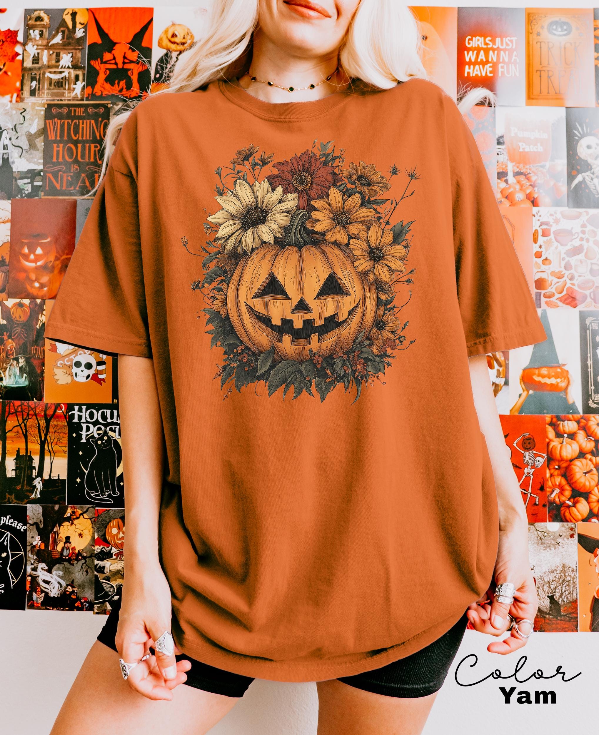 Halloween Pumpkin Shirt, Floral Flower Halloween, Jack O Lantern, Spooky Season Tee, Pumpkin Shirt, Fall Shirt, Spooky Season