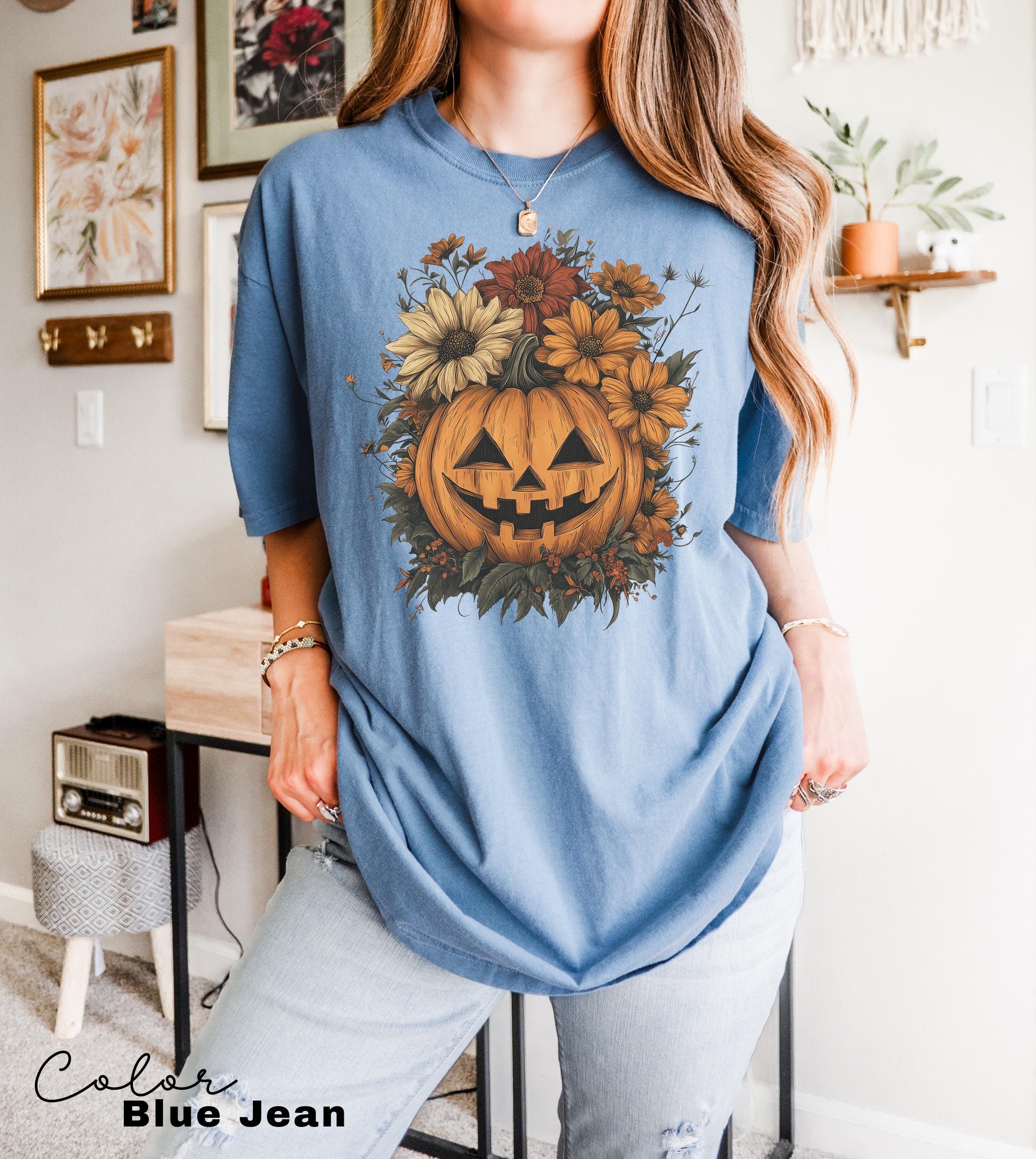 Halloween Pumpkin Shirt, Floral Flower Halloween, Jack O Lantern, Spooky Season Tee, Pumpkin Shirt, Fall Shirt, Spooky Season