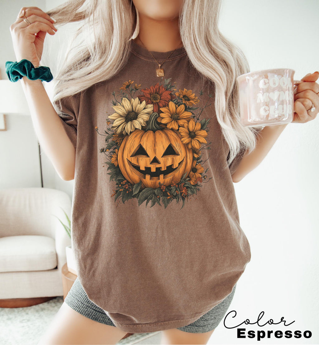 Halloween Pumpkin Shirt, Floral Flower Halloween, Jack O Lantern, Spooky Season Tee, Pumpkin Shirt, Fall Shirt, Spooky Season