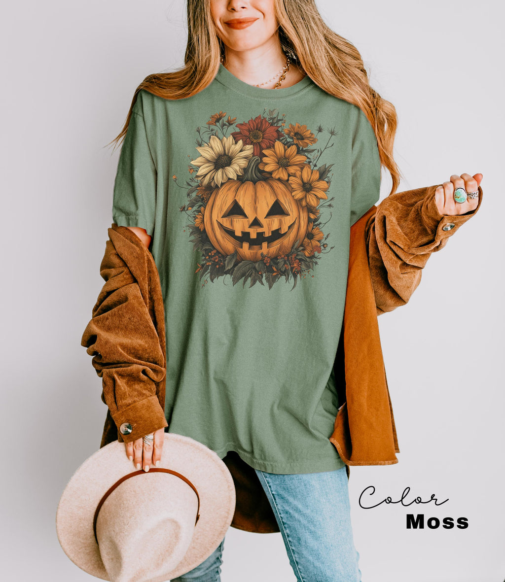 Halloween Pumpkin Shirt, Floral Flower Halloween, Jack O Lantern, Spooky Season Tee, Pumpkin Shirt, Fall Shirt, Spooky Season