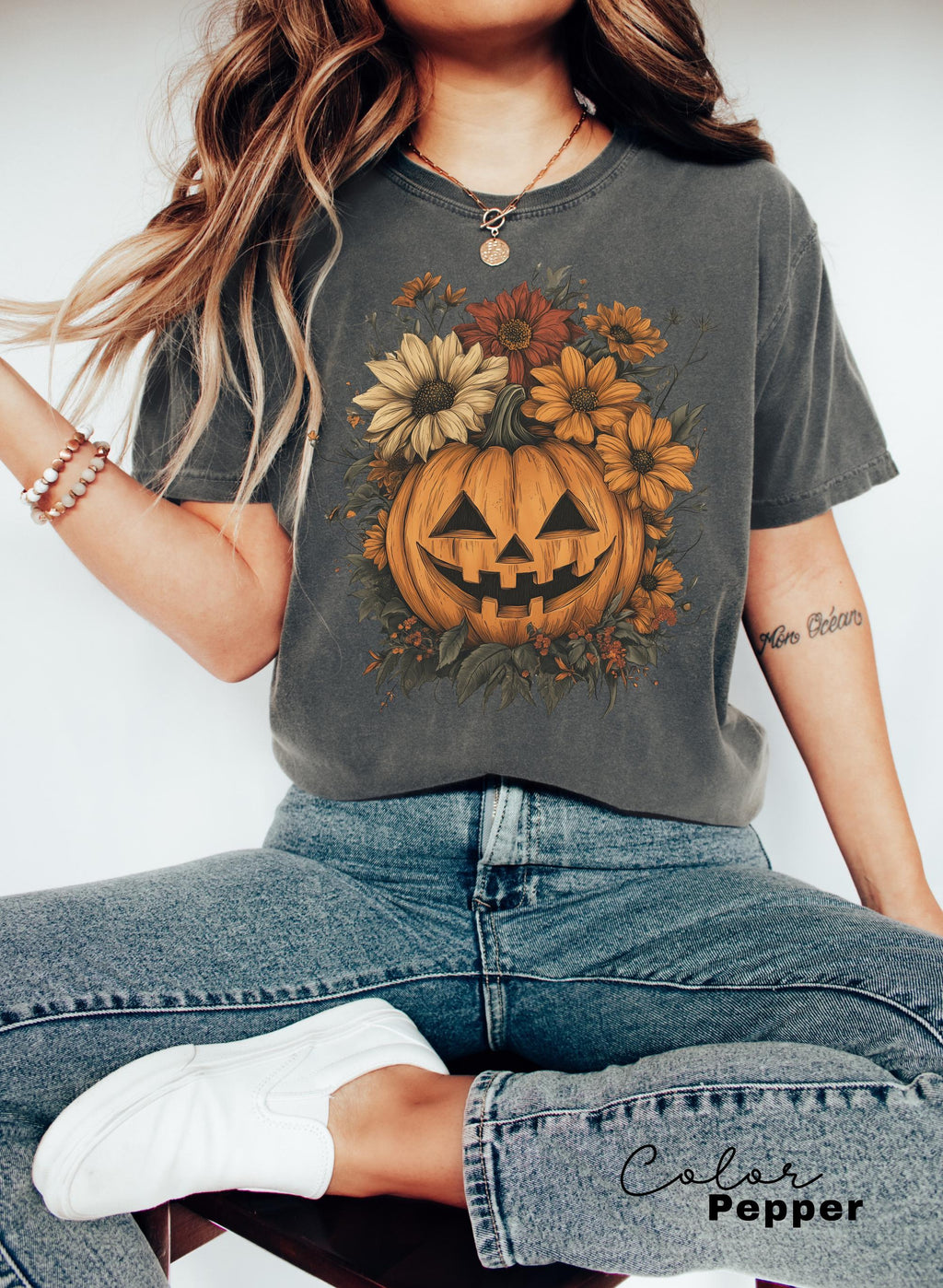 Halloween Pumpkin Shirt, Floral Flower Halloween, Jack O Lantern, Spooky Season Tee, Pumpkin Shirt, Fall Shirt, Spooky Season