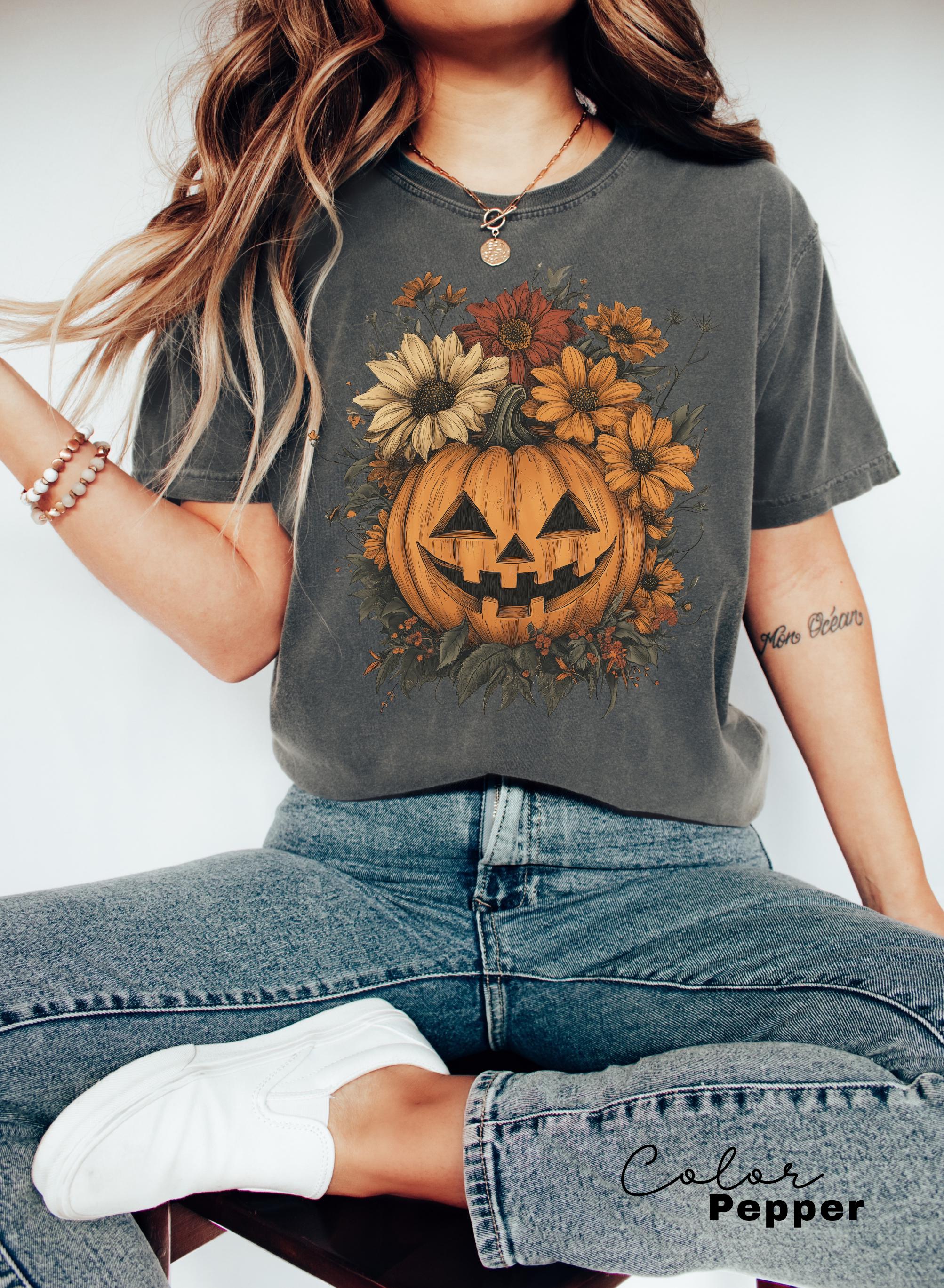 Halloween Pumpkin Shirt, Floral Flower Halloween, Jack O Lantern, Spooky Season Tee, Pumpkin Shirt, Fall Shirt, Spooky Season