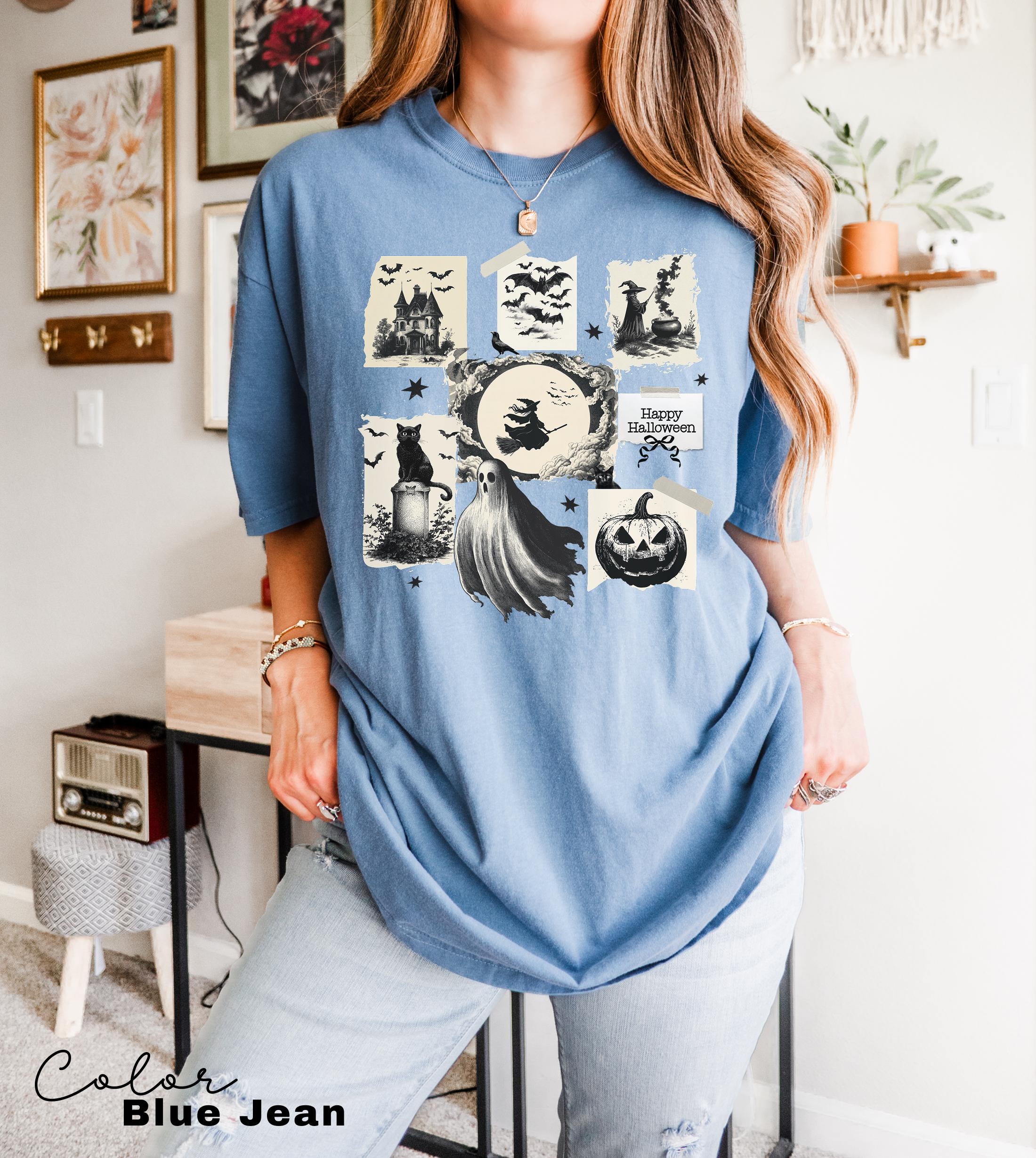 Halloween Collage Comfort Colors Shirt, Retro Halloween Tshirt, Vintage Oversized Halloween Aesthetic Tee, Women's Halloween Graphic Tee