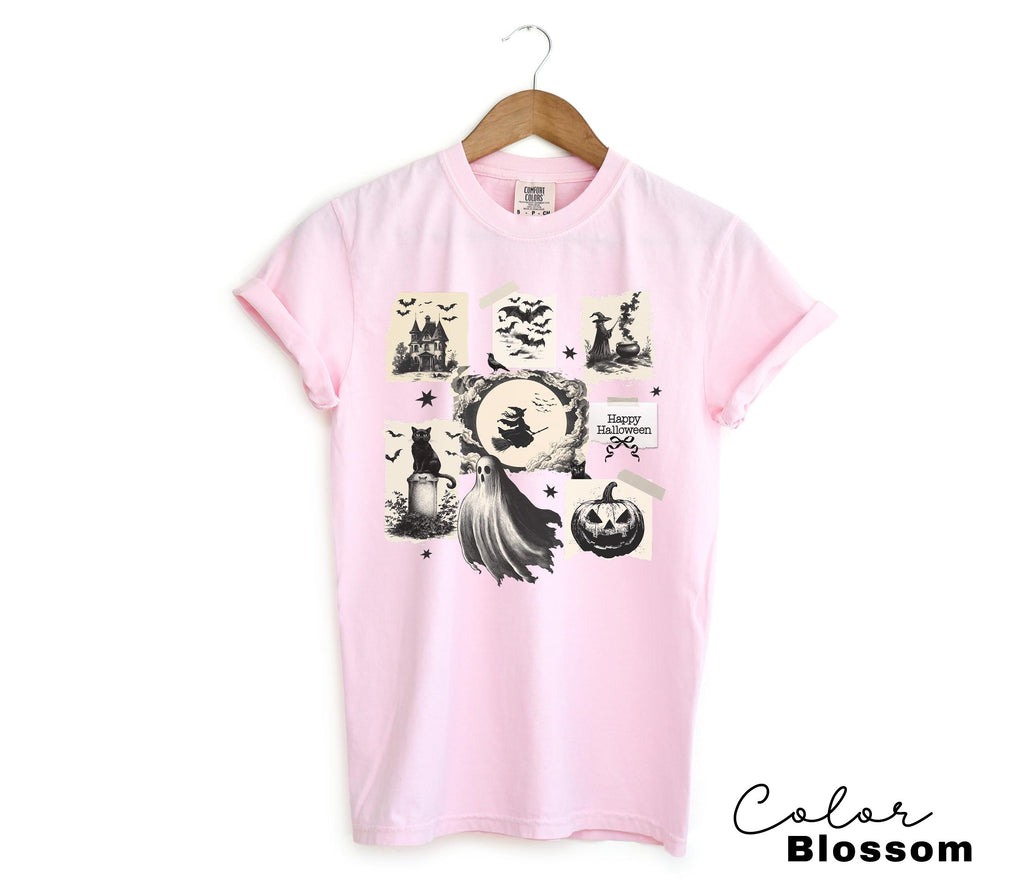Halloween Collage Comfort Colors Shirt, Retro Halloween Tshirt, Vintage Oversized Halloween Aesthetic Tee, Women's Halloween Graphic Tee