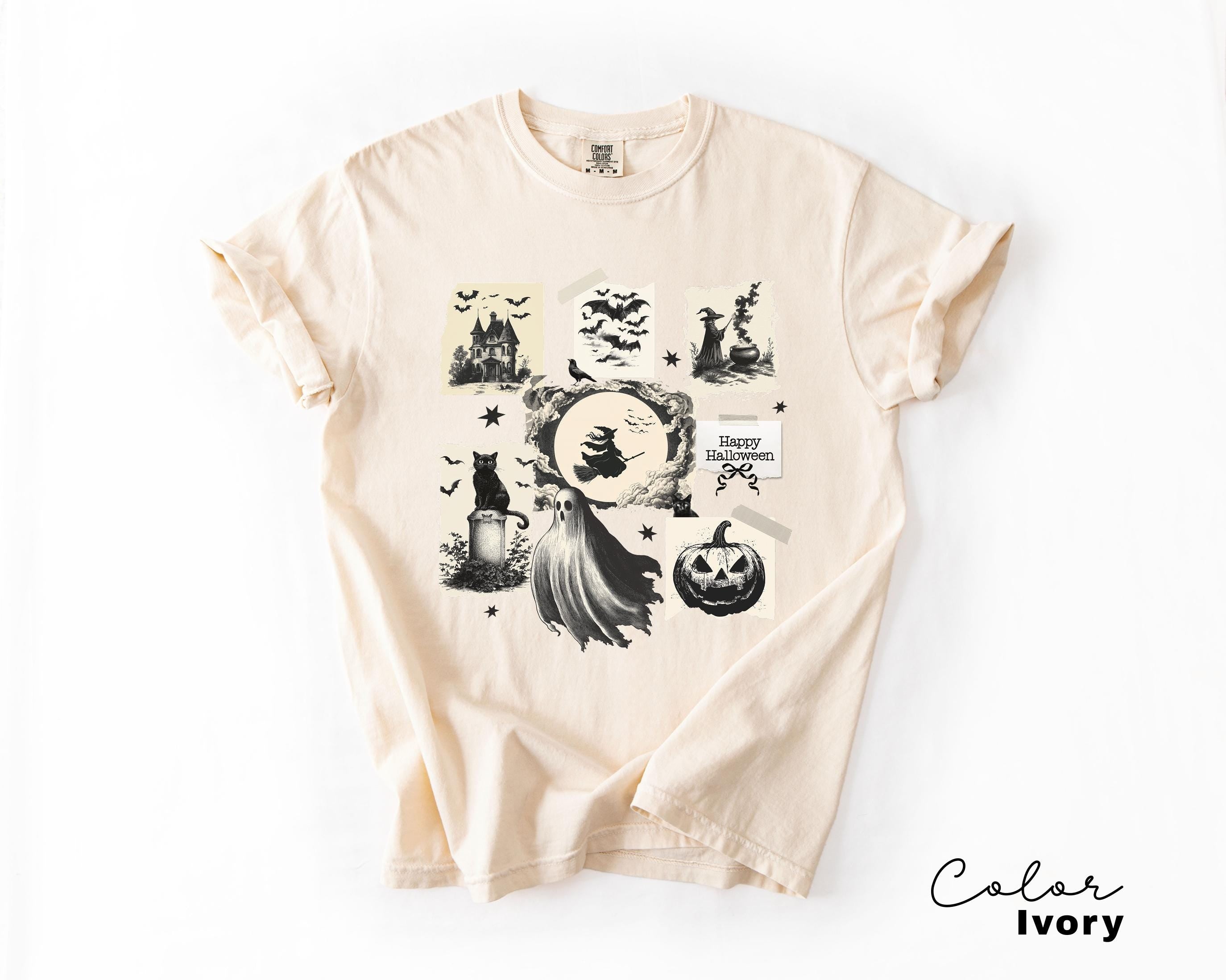 Halloween Collage Comfort Colors Shirt, Retro Halloween Tshirt, Vintage Oversized Halloween Aesthetic Tee, Women's Halloween Graphic Tee