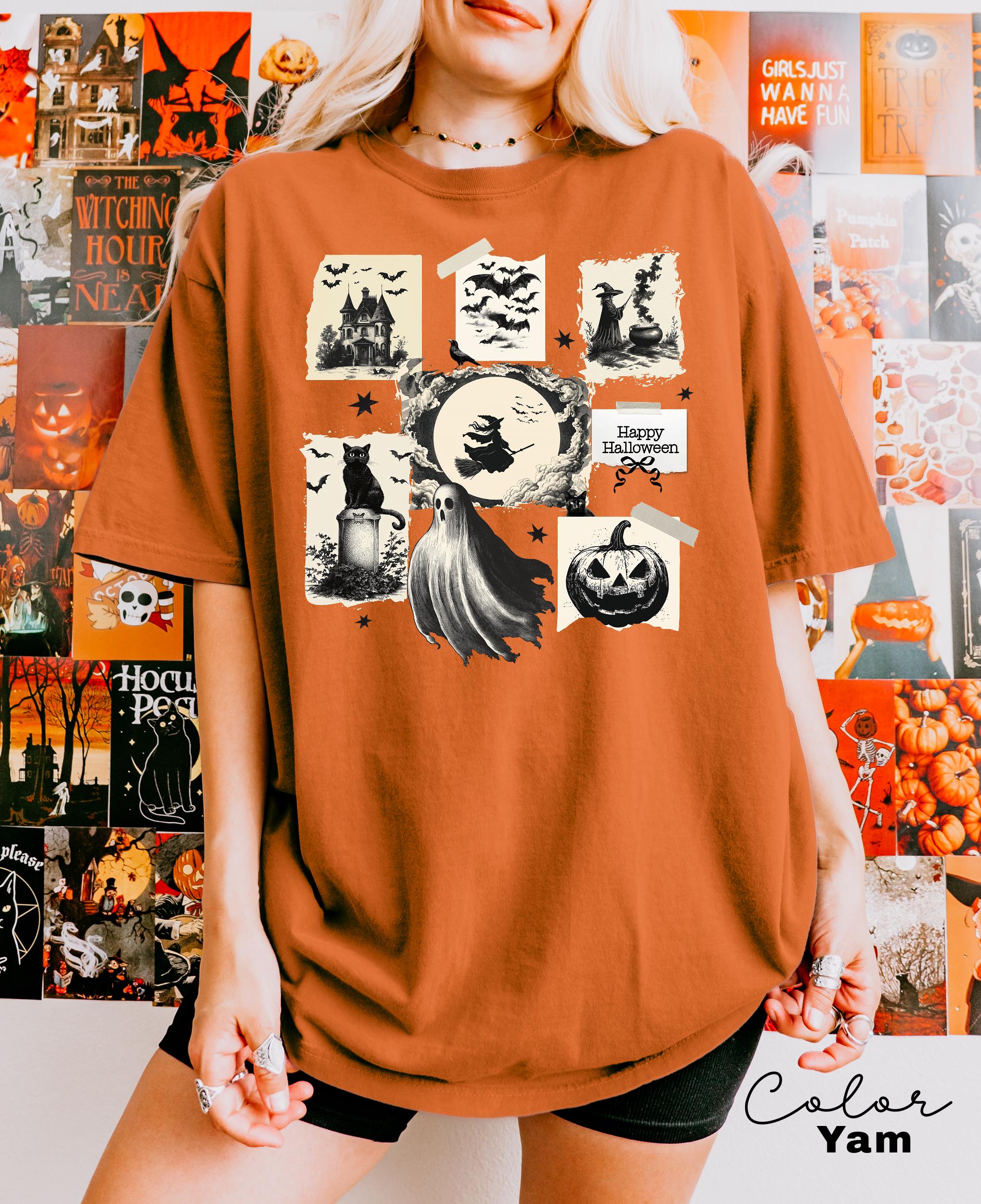 Halloween Collage Comfort Colors Shirt, Retro Halloween Tshirt, Vintage Oversized Halloween Aesthetic Tee, Women's Halloween Graphic Tee