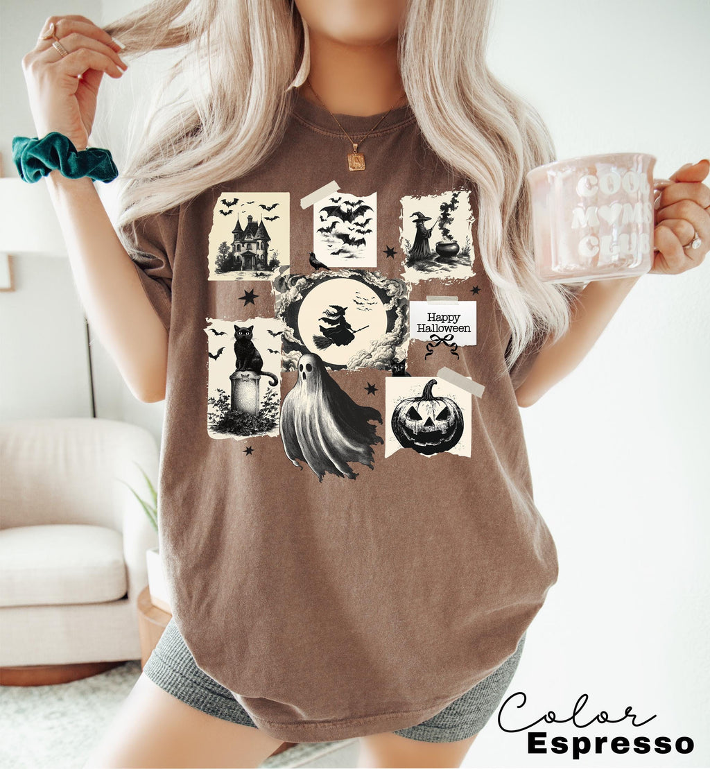 Halloween Collage Comfort Colors Shirt, Retro Halloween Tshirt, Vintage Oversized Halloween Aesthetic Tee, Women's Halloween Graphic Tee