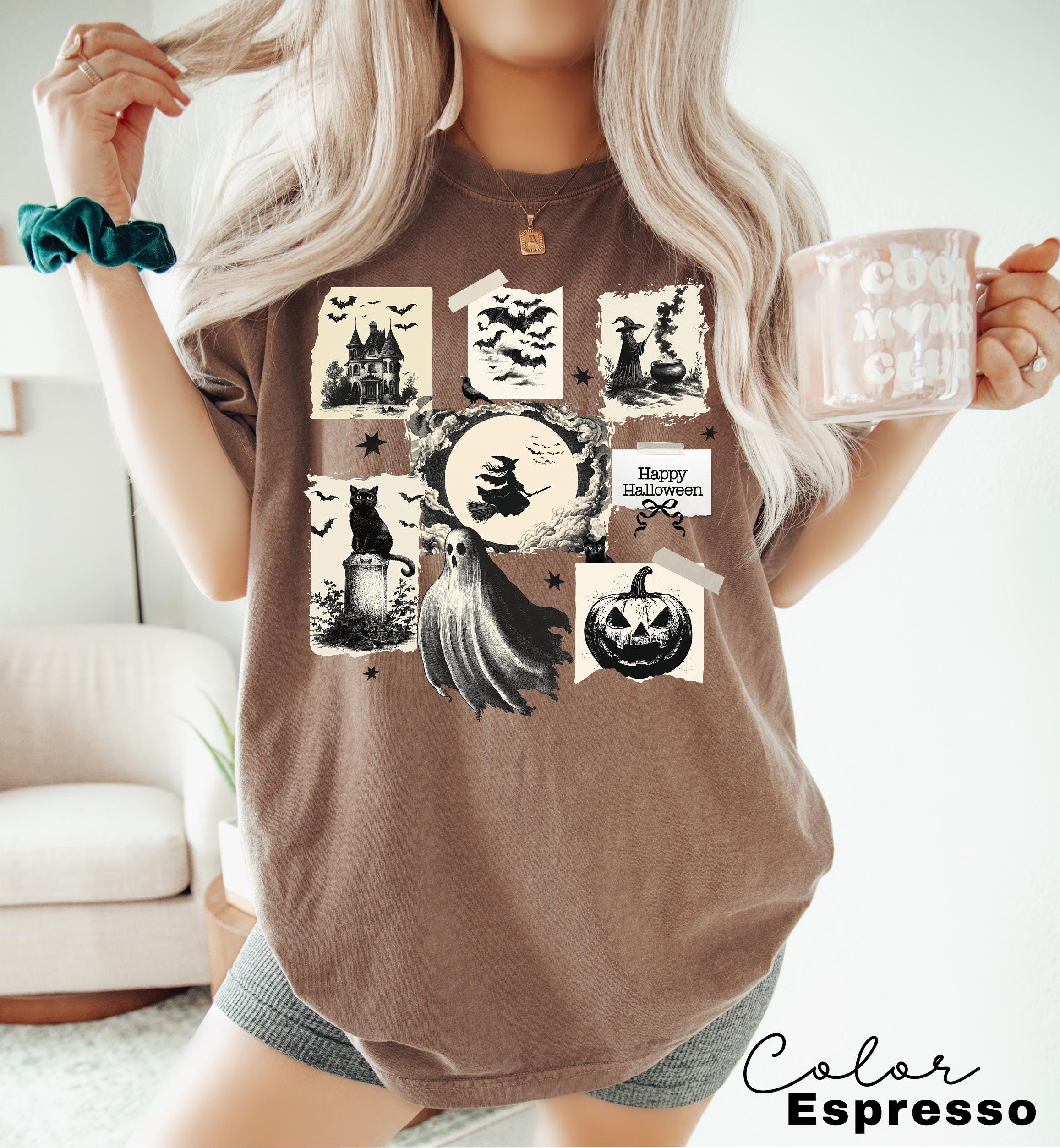 Halloween Collage Comfort Colors Shirt, Retro Halloween Tshirt, Vintage Oversized Halloween Aesthetic Tee, Women's Halloween Graphic Tee